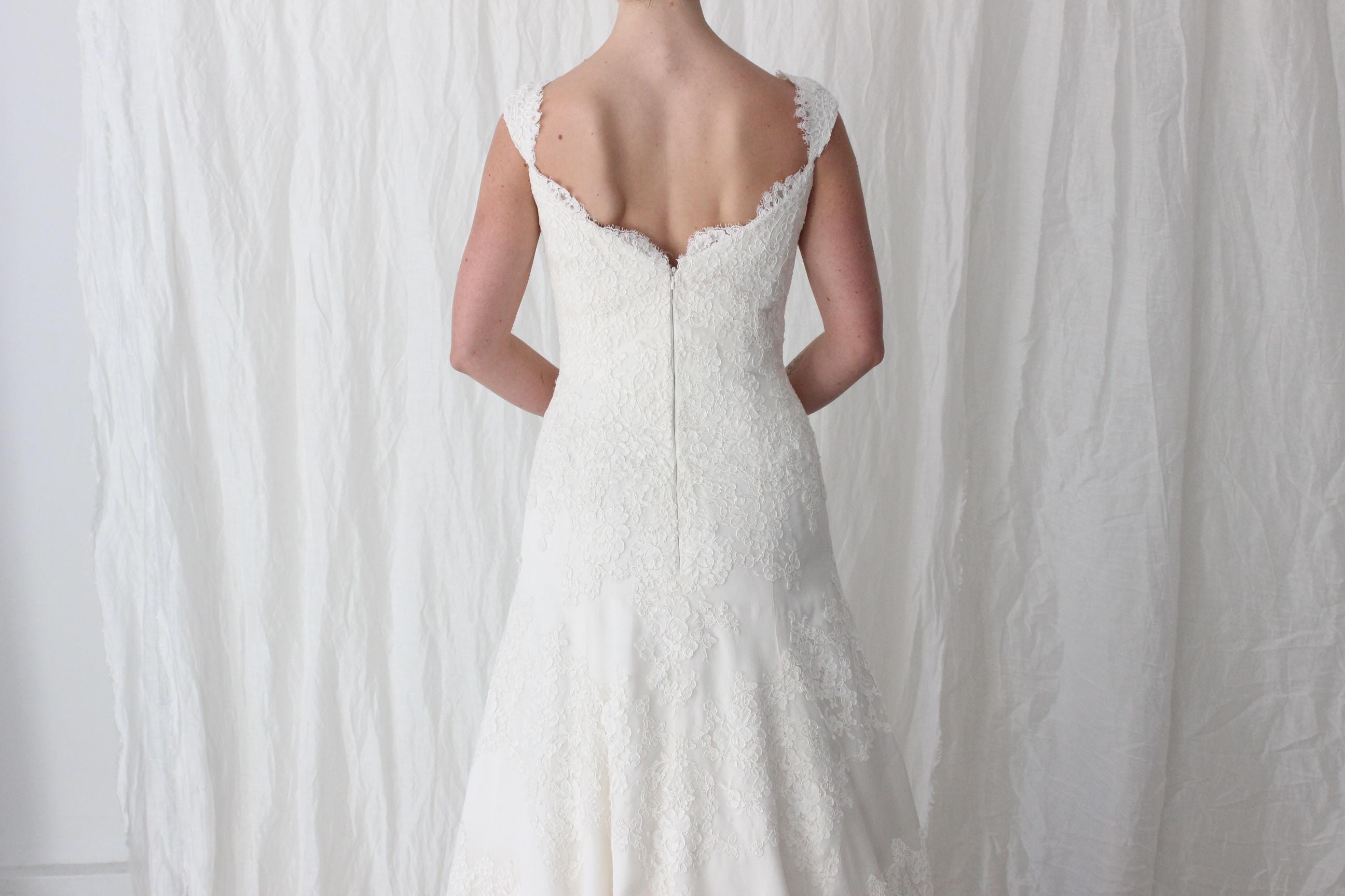 2000s Luxury French Lace & Italian Silk Organza Wedding Gown by Anne Barge