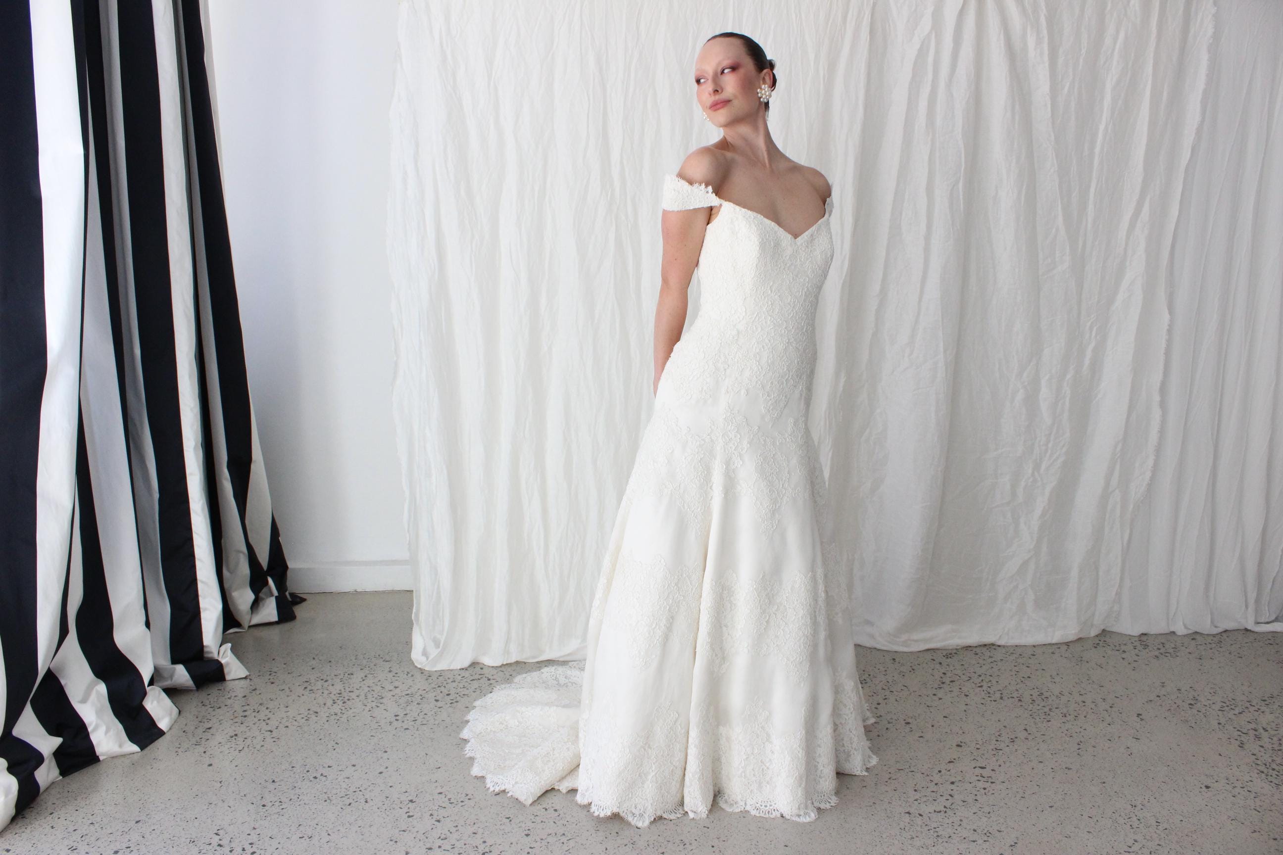 2000s Luxury French Lace & Italian Silk Organza Wedding Gown by Anne Barge