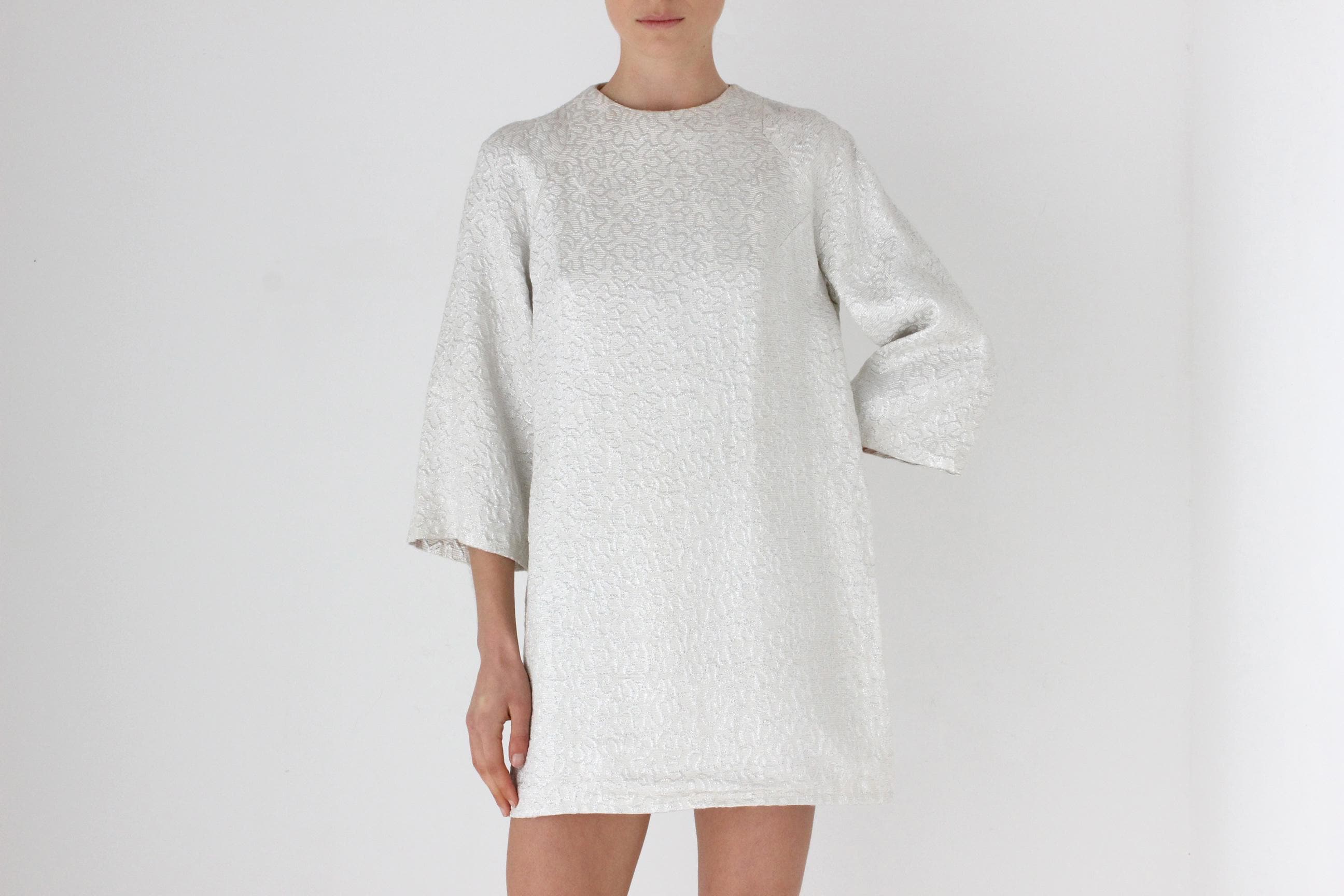 60s Silver Wide Sleeve Mini Shift Dress