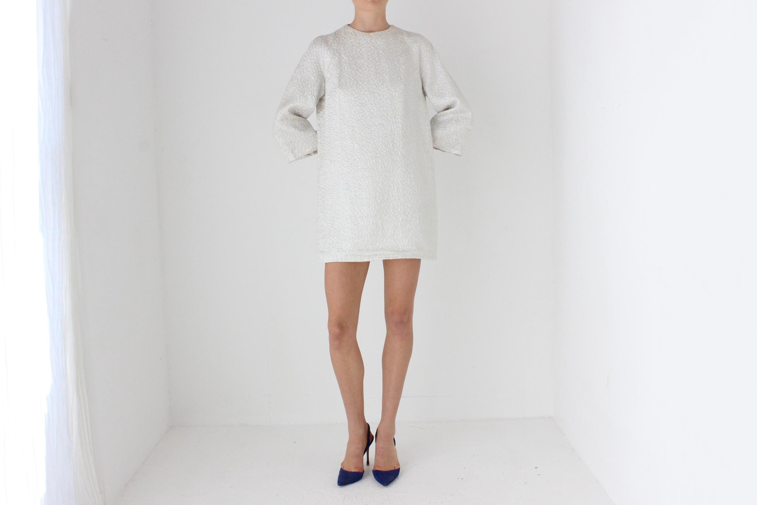 60s Silver Wide Sleeve Mini Shift Dress