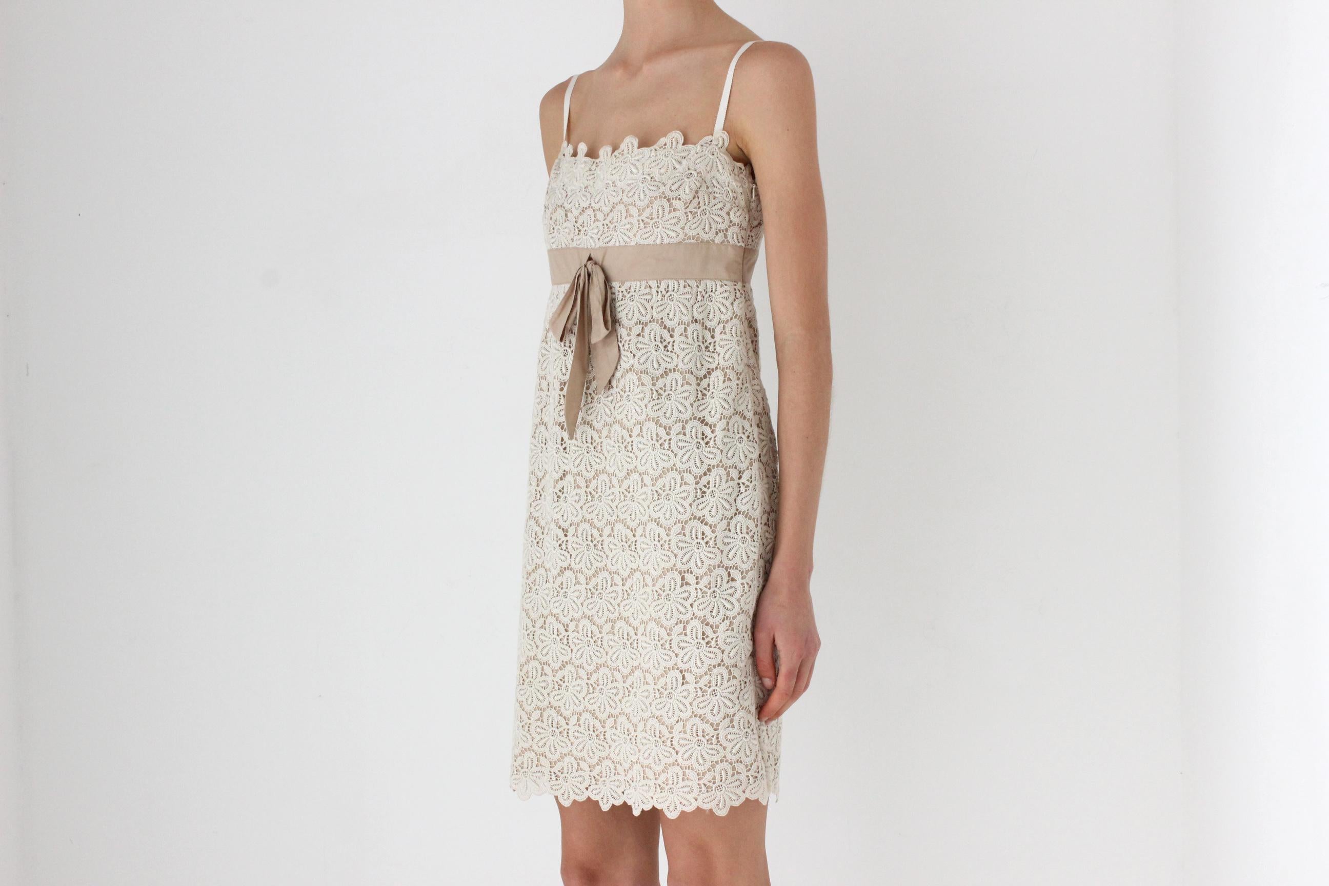 90s Valentino Neutral Cotton Lace Shift