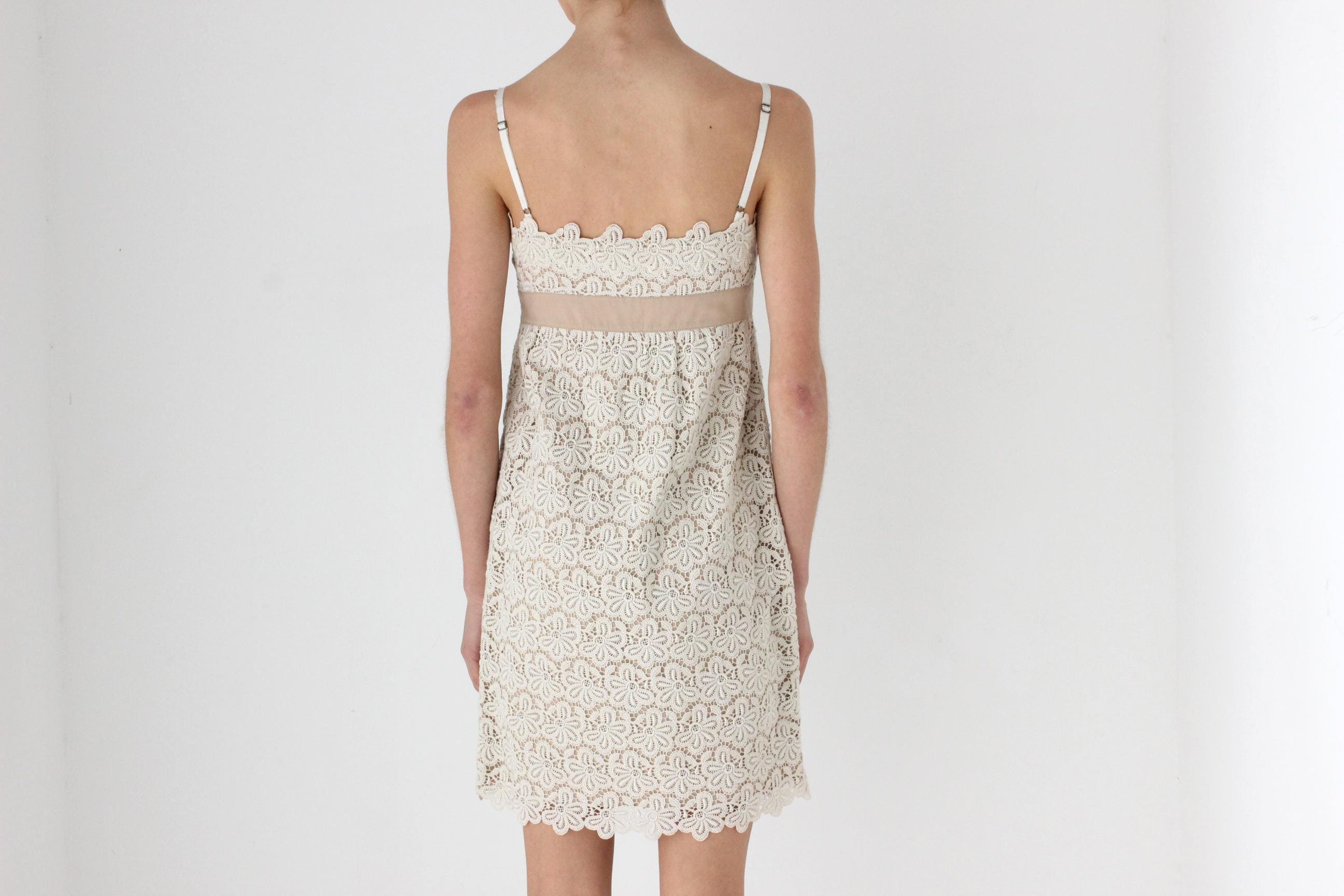 90s Valentino Neutral Cotton Lace Shift