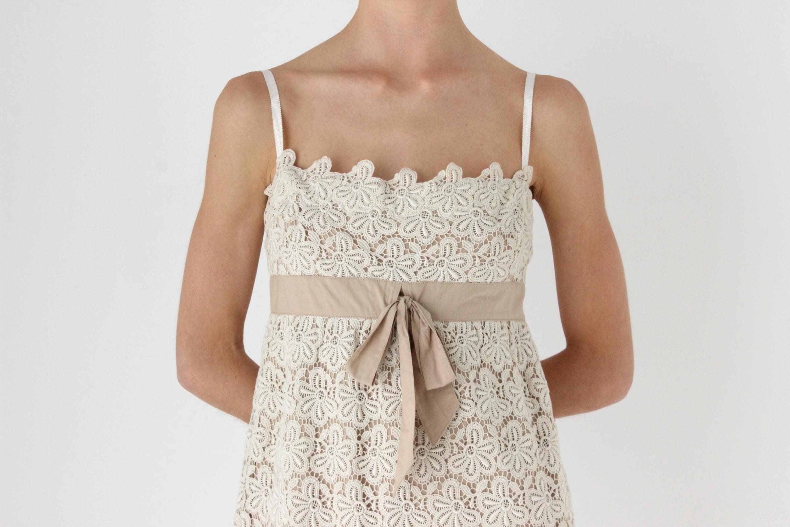 90s Valentino Neutral Cotton Lace Shift