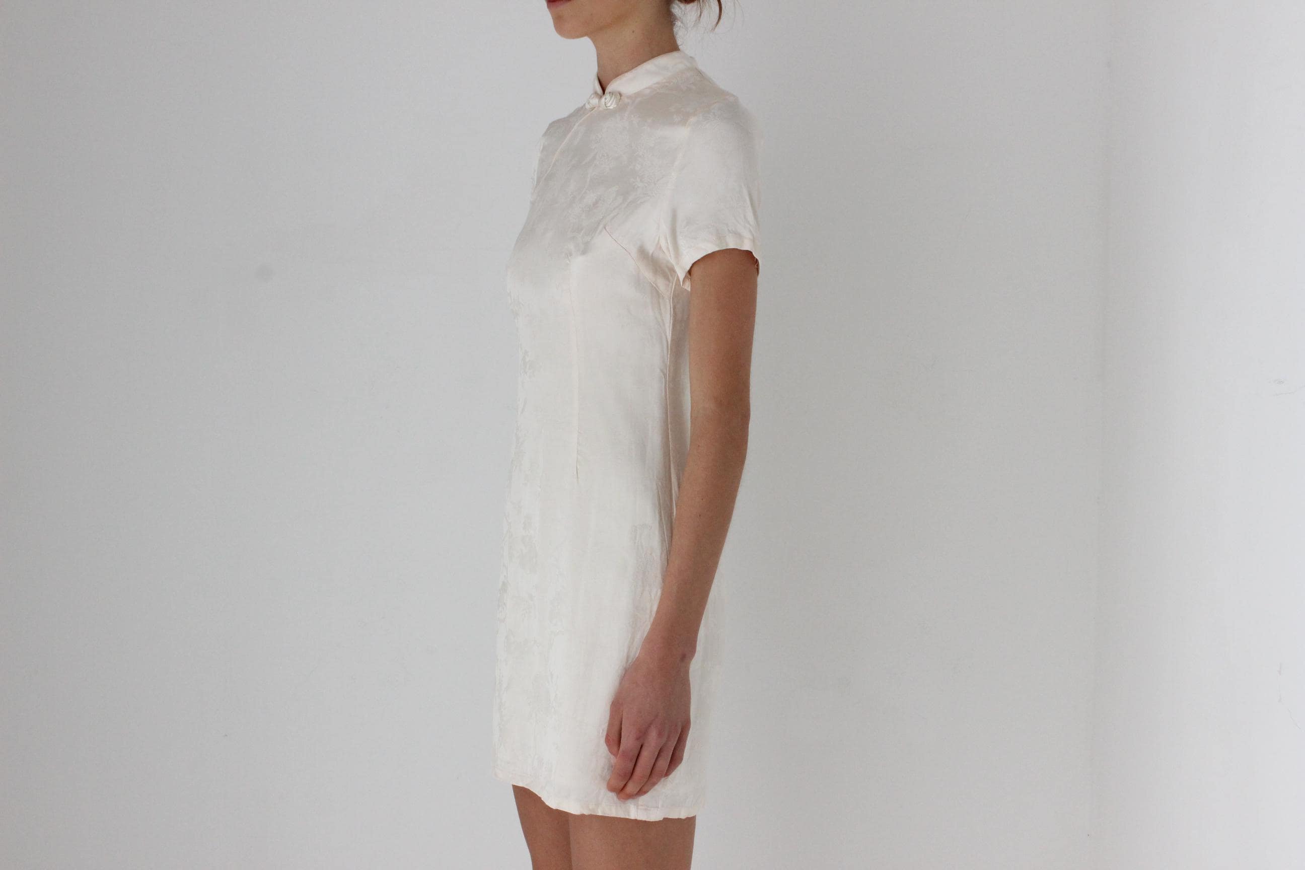 80s Mandarin Collar Embossed Satin Mini