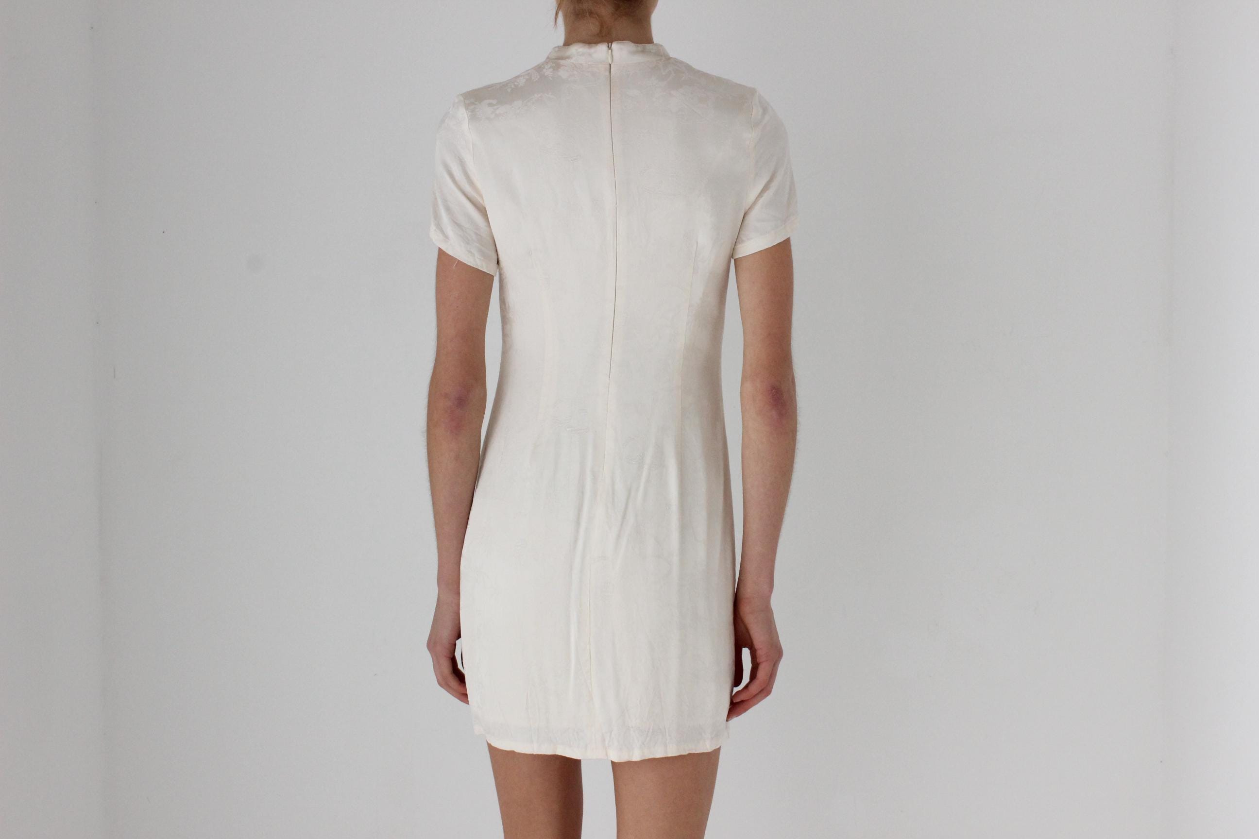80s Mandarin Collar Embossed Satin Mini