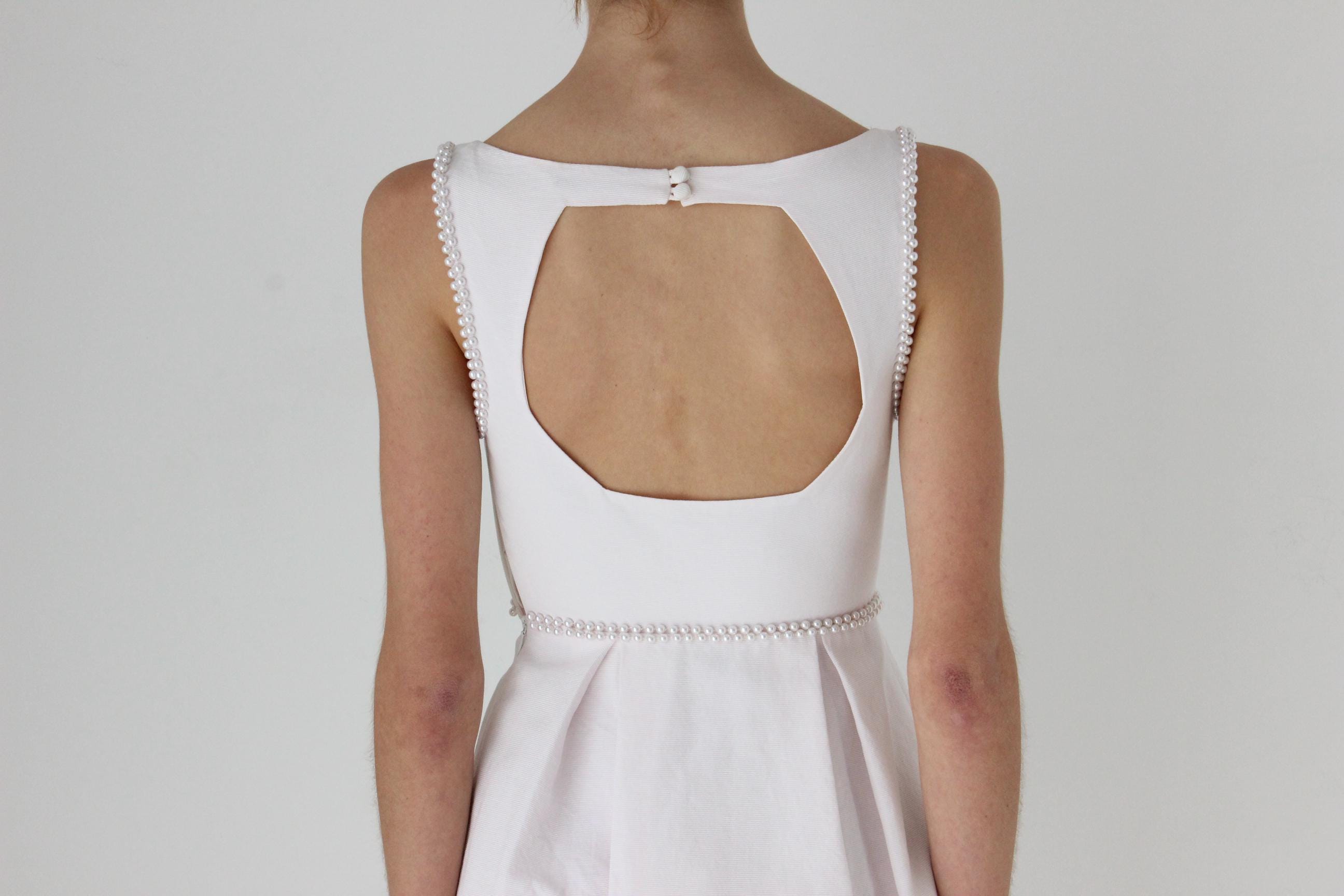 Y2K Petite Bateau Neck Puffball Mini w/ Pearls