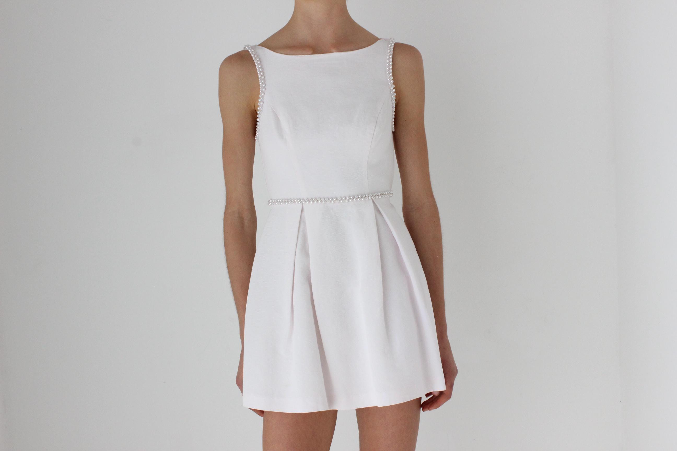 Y2K Petite Bateau Neck Puffball Mini w/ Pearls