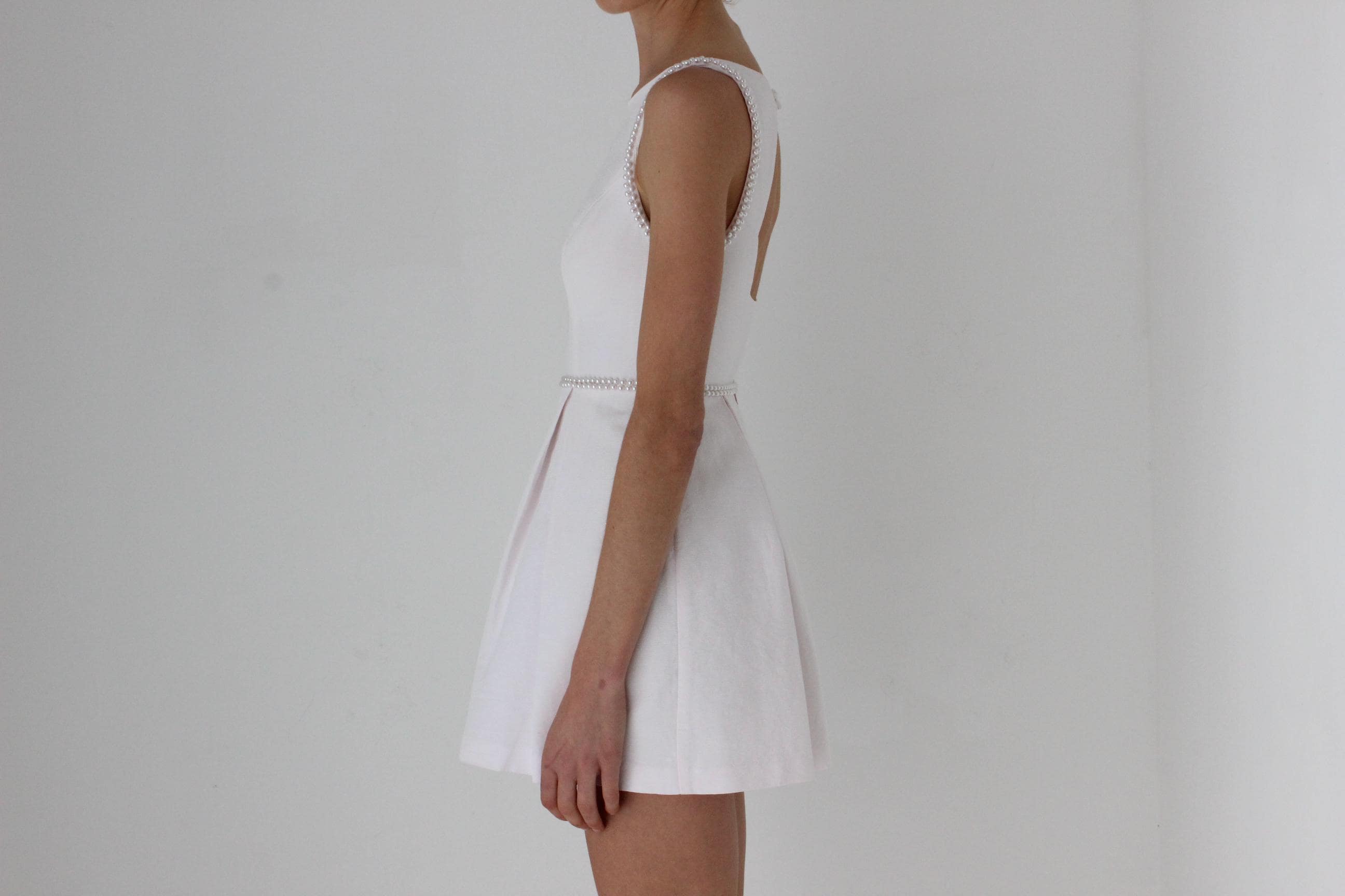 Y2K Petite Bateau Neck Puffball Mini w/ Pearls