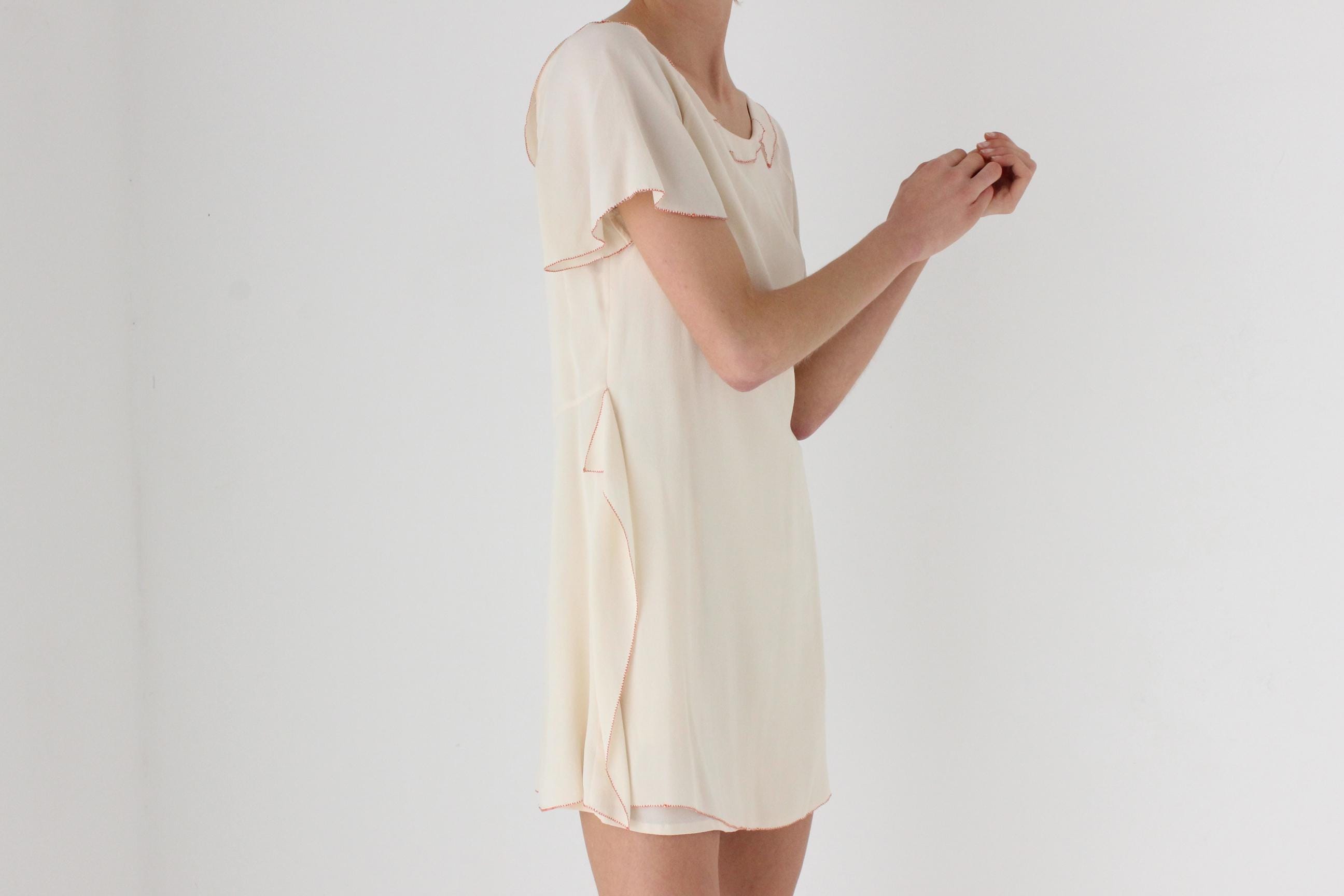3.1 Phillip Lim Relaxed Silk Mini Dress w/ Red Stitching