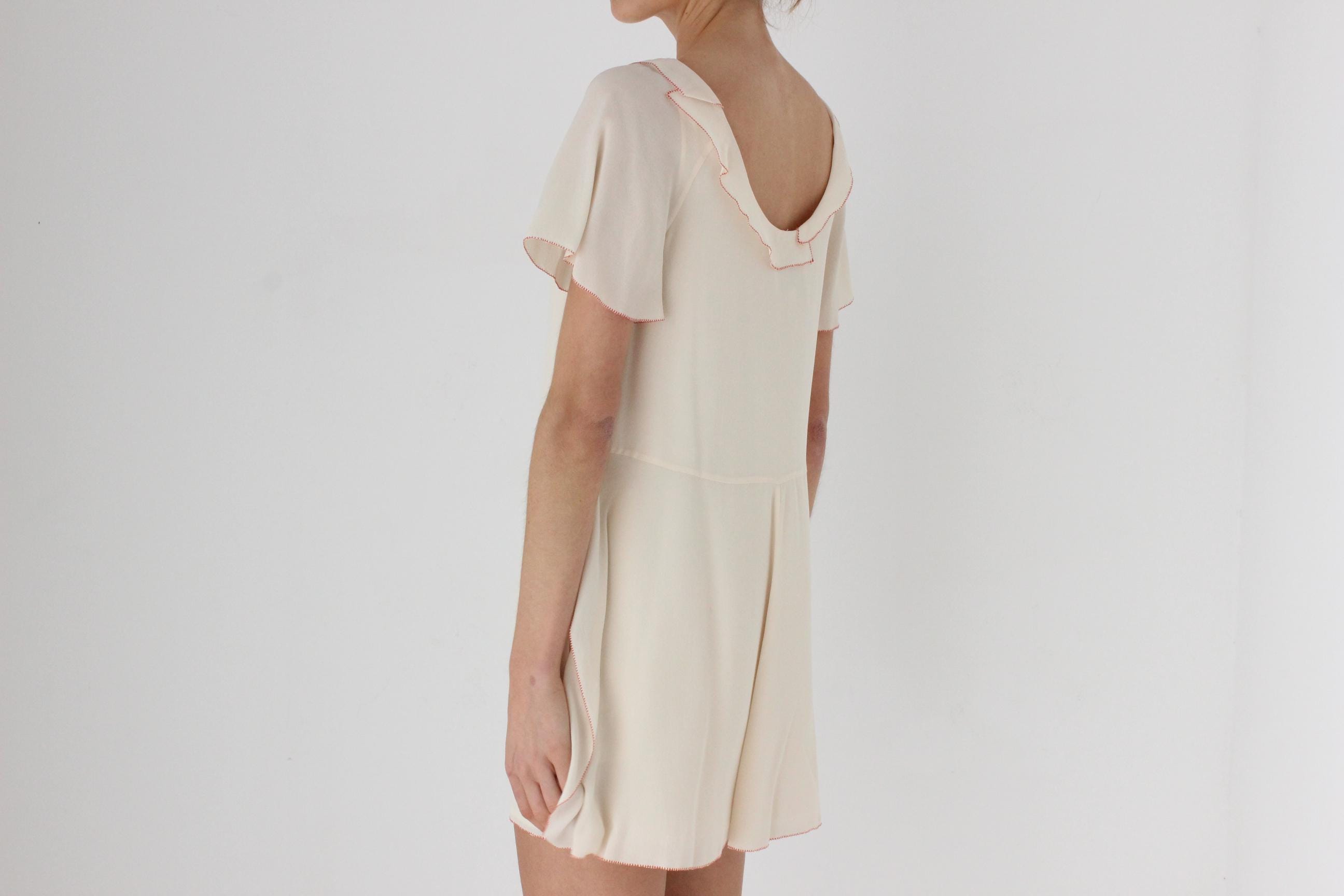 3.1 Phillip Lim Relaxed Silk Mini Dress w/ Red Stitching