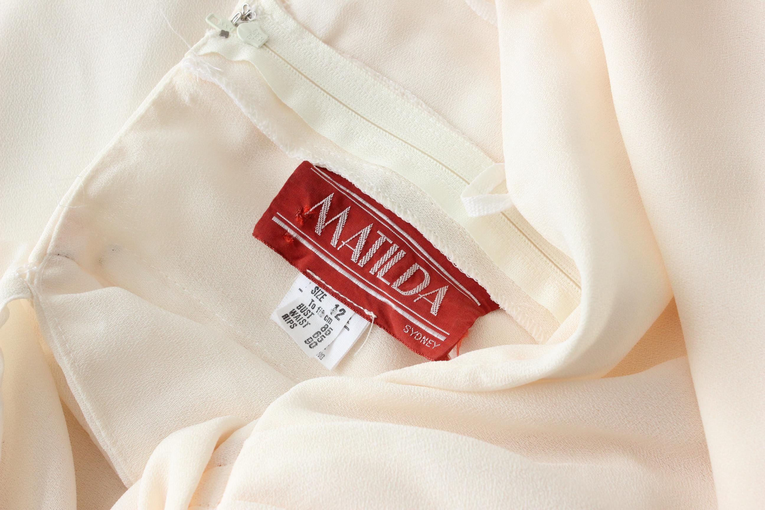 80s Cream Crepe Asymmetric One Shoulder Vintage Cocktail Dress w/ Draped Detail
