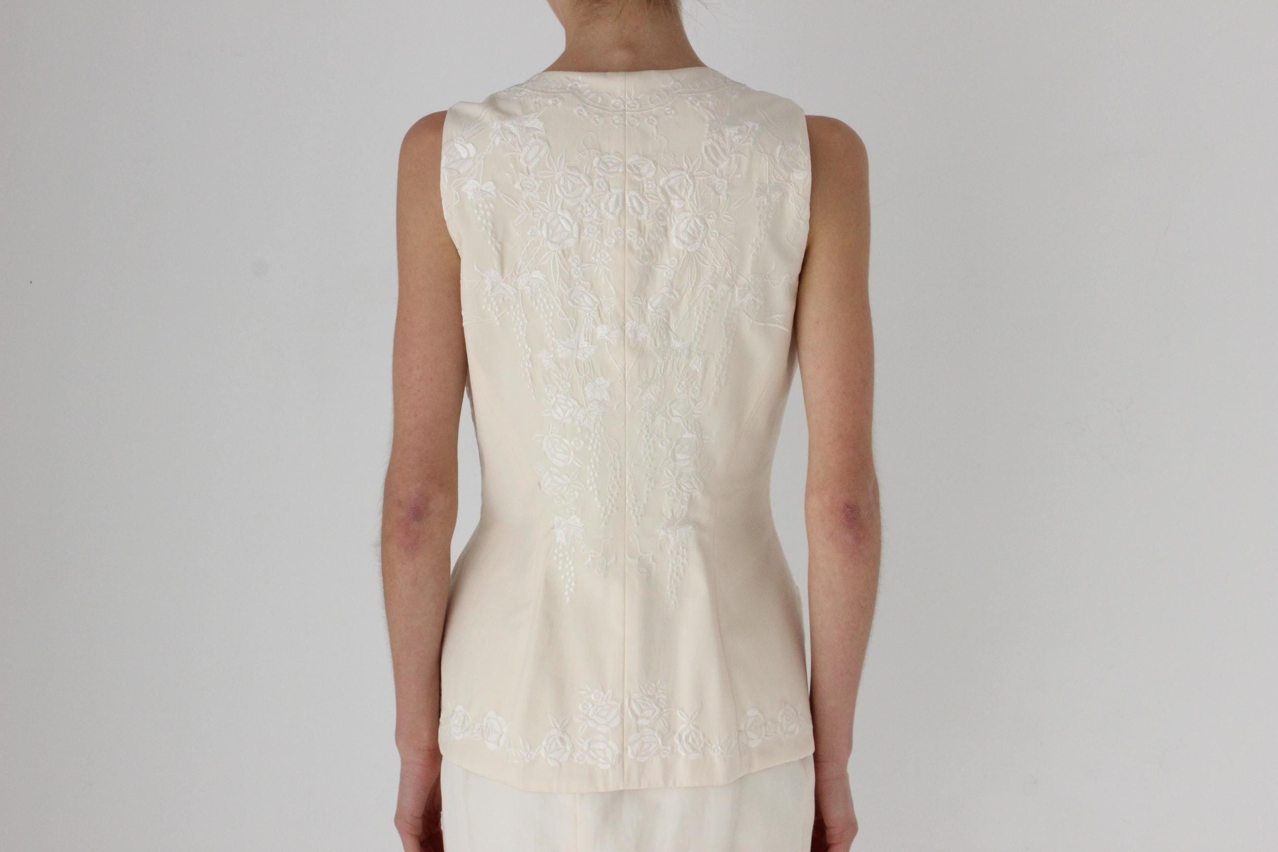90s Donna Karan Embroidered Silk Two Piece Skirt Suit
