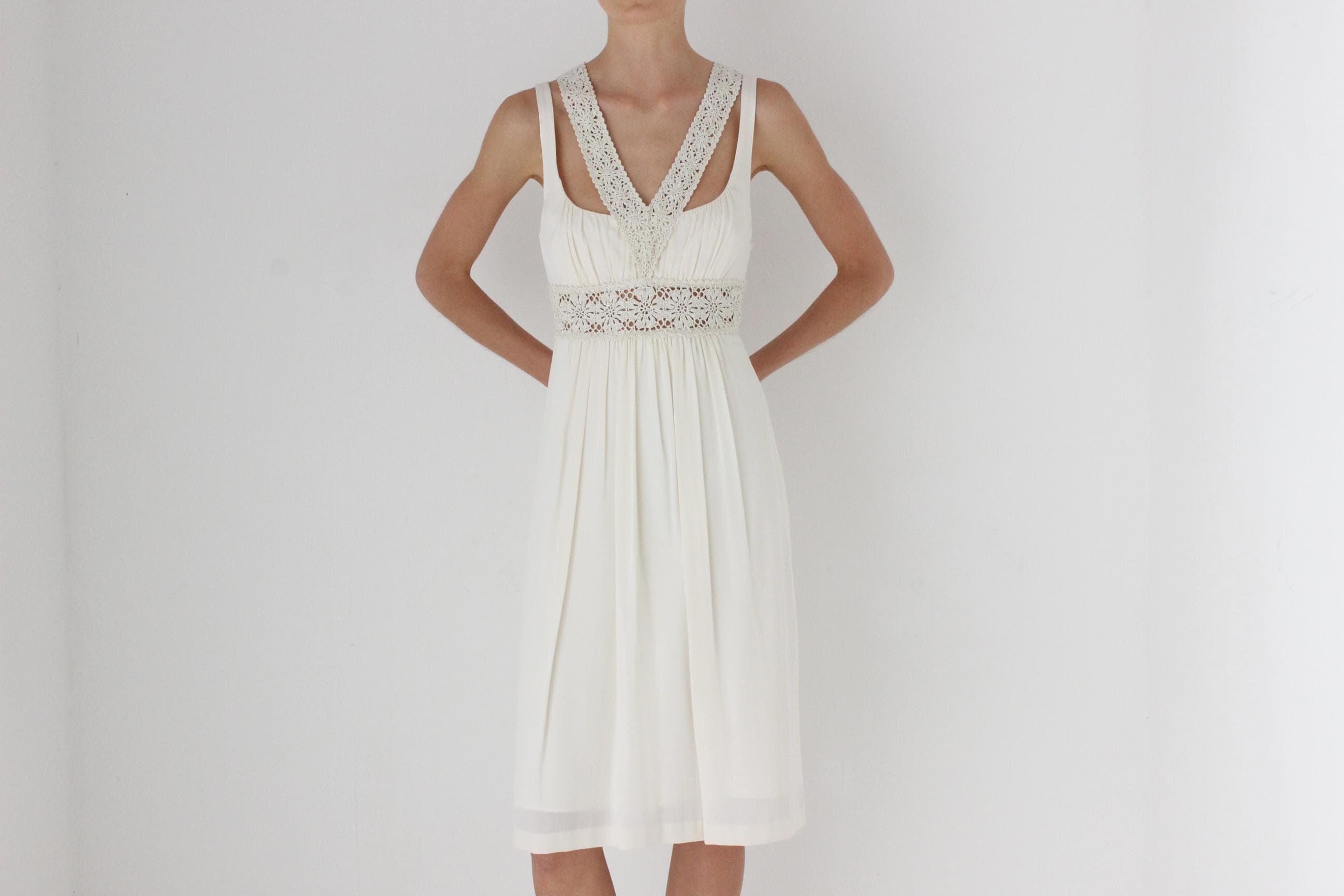 Y2K Nicole Miller Silk & Macrame Trim Dress