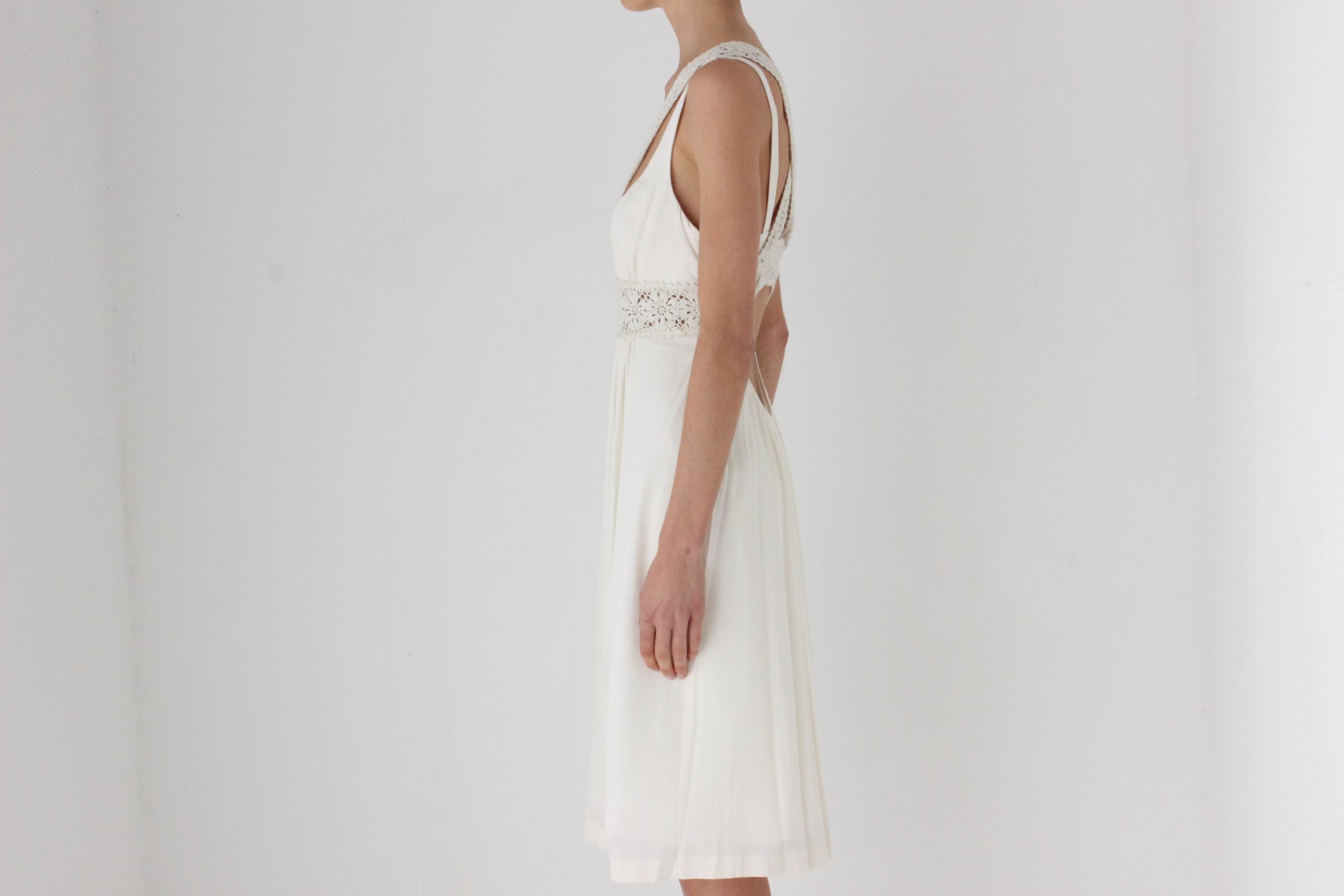 Y2K Nicole Miller Silk & Macrame Trim Dress