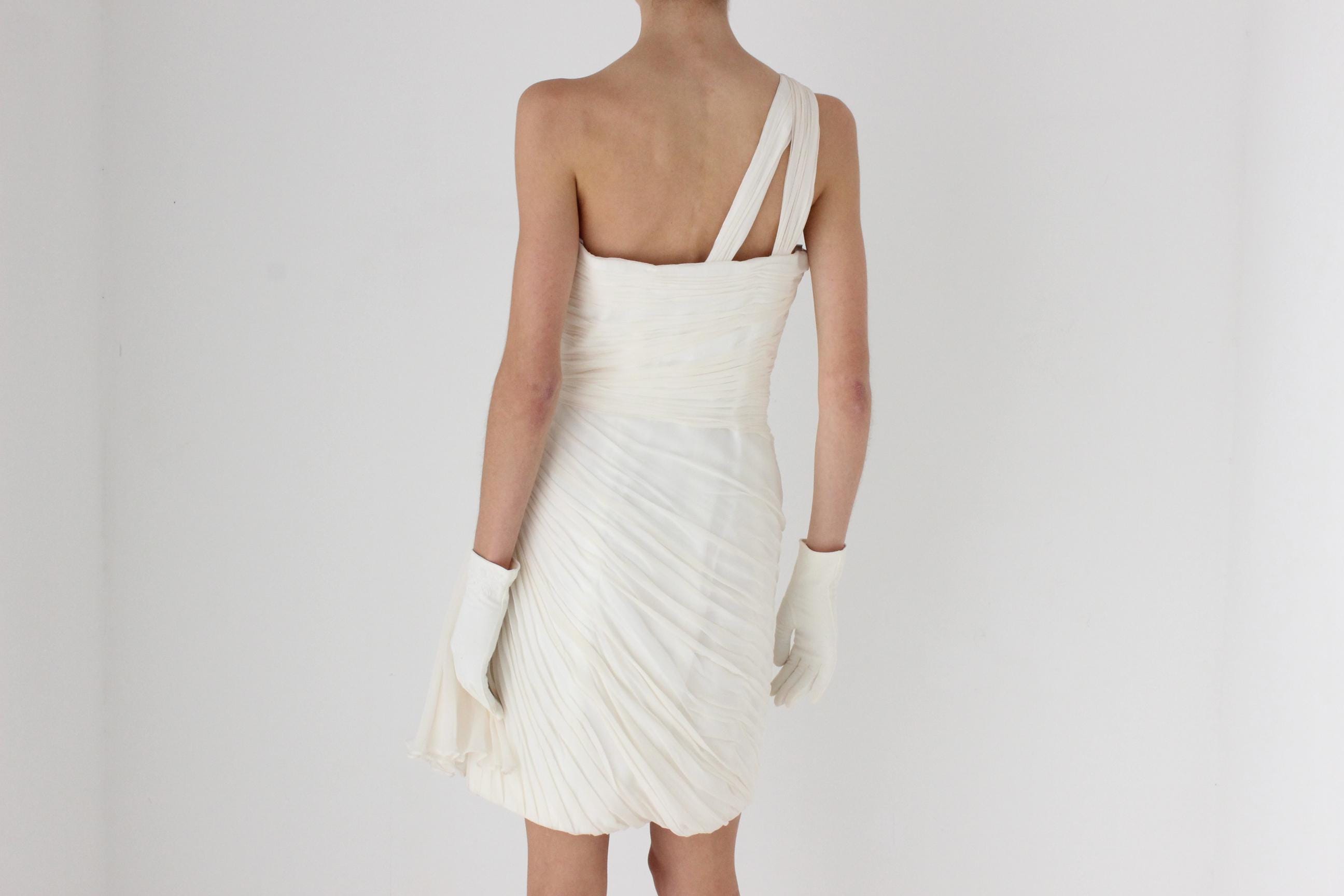 2000s Monique Lhuillier Draped Silk Georgette Mini