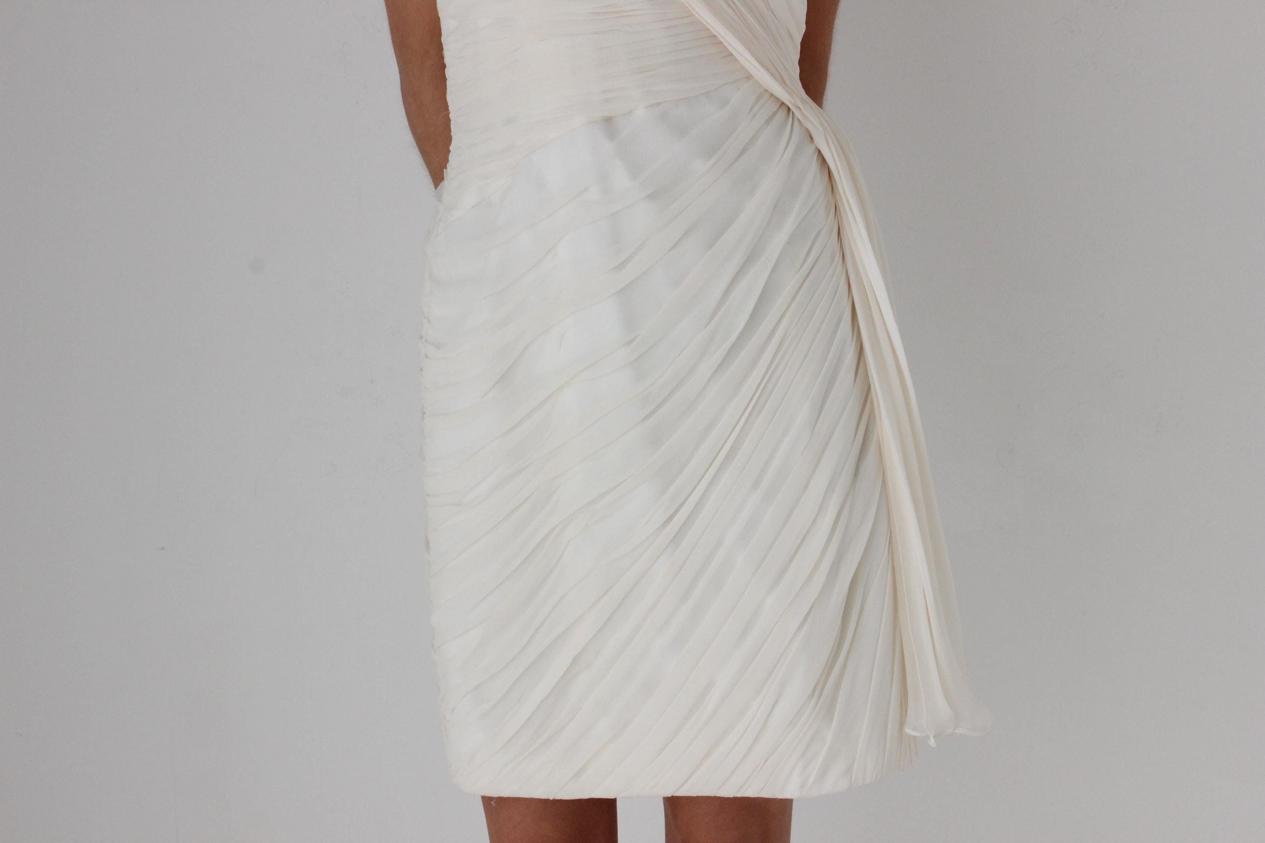 2000s Monique Lhuillier Draped Silk Georgette Mini