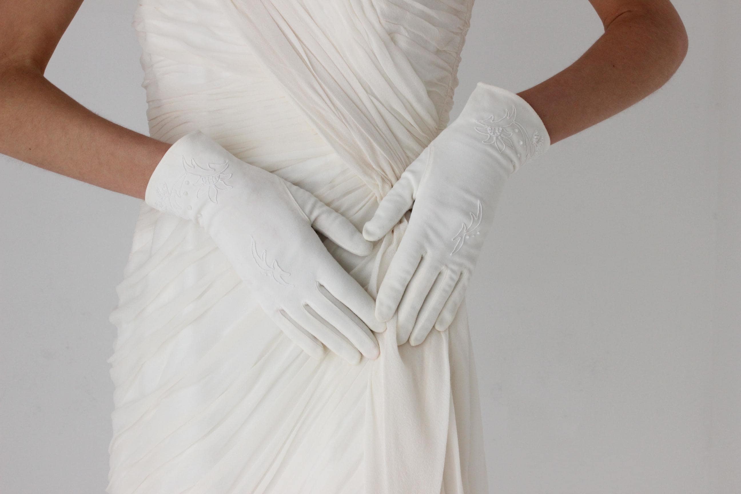 80s Glass Bead Stretch Nylon Bridal Gloves