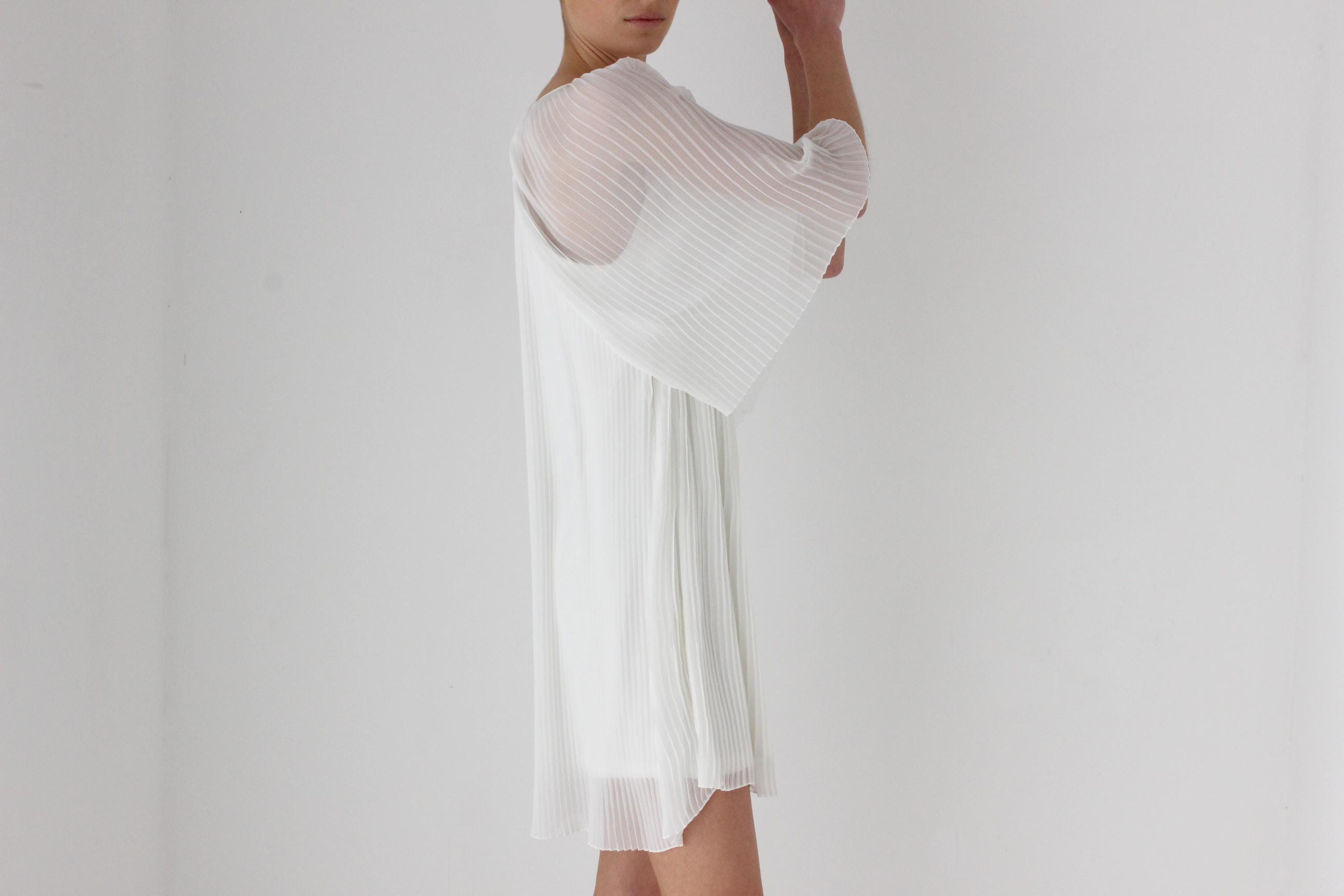 2000s Nicola Finetti Sheer Pleated Mini Dress