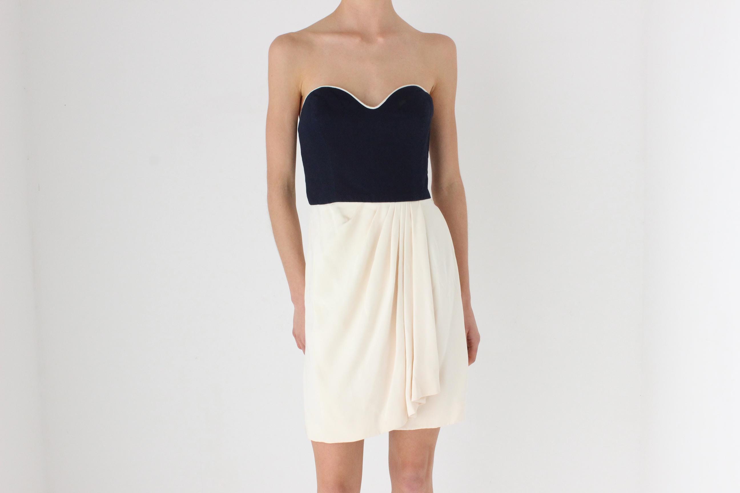 Elegant 80s Strapless Draped Cocktail Dress