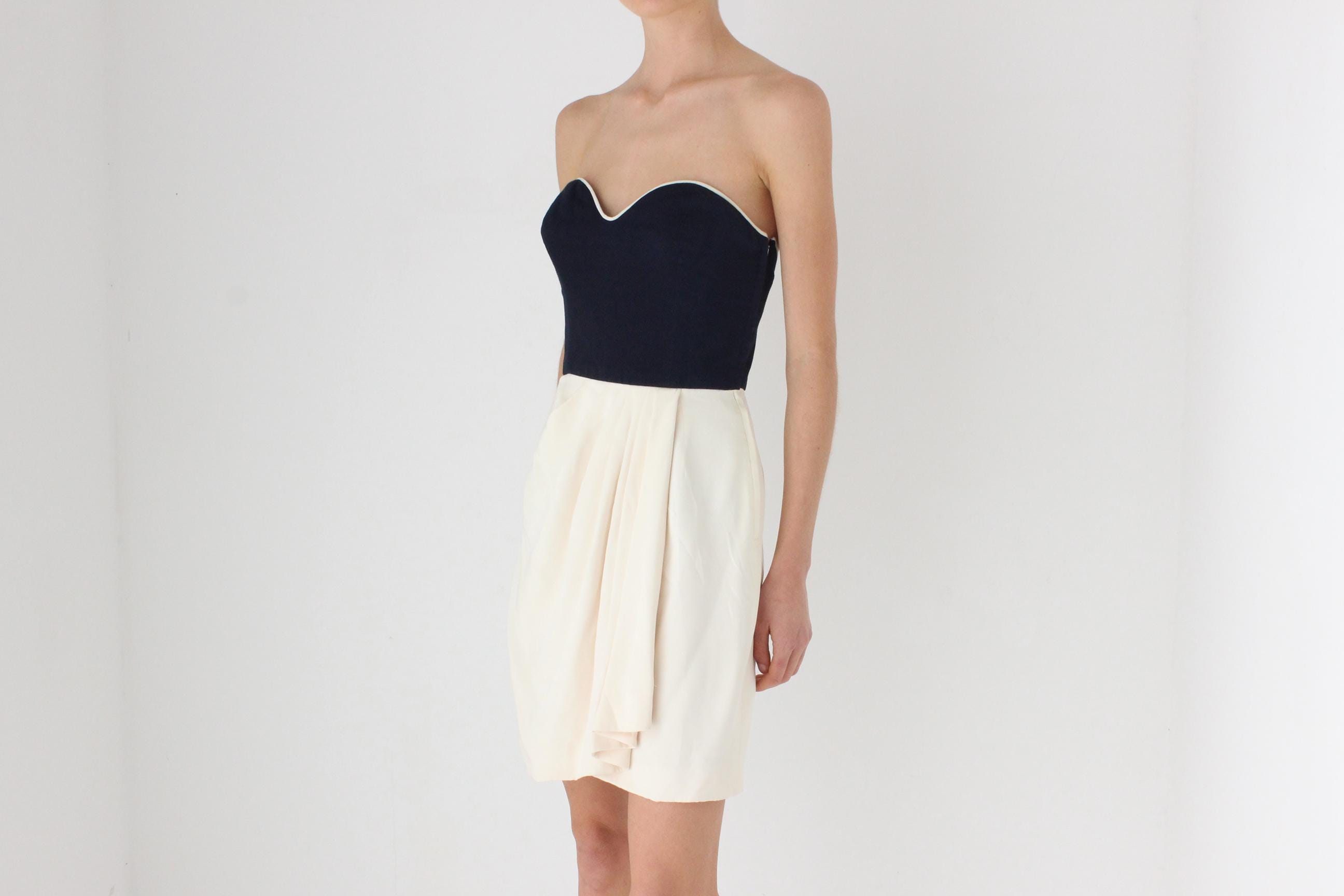 Elegant 80s Strapless Draped Cocktail Dress