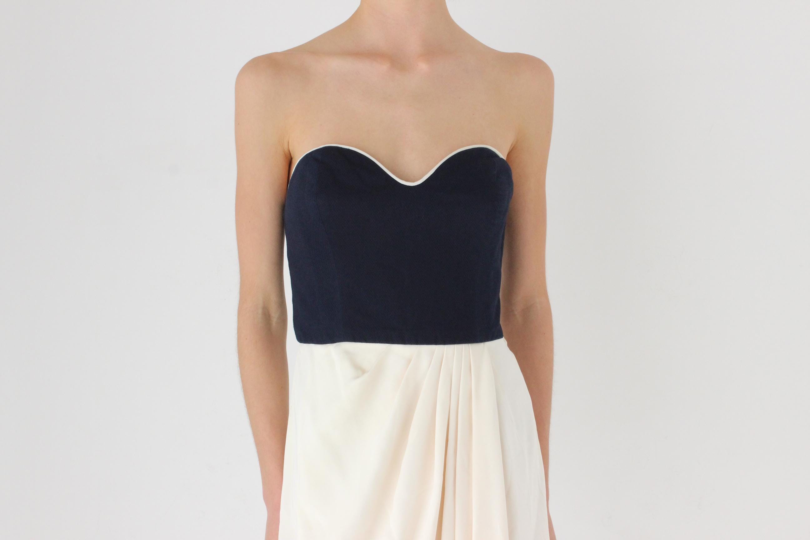 Elegant 80s Strapless Draped Cocktail Dress