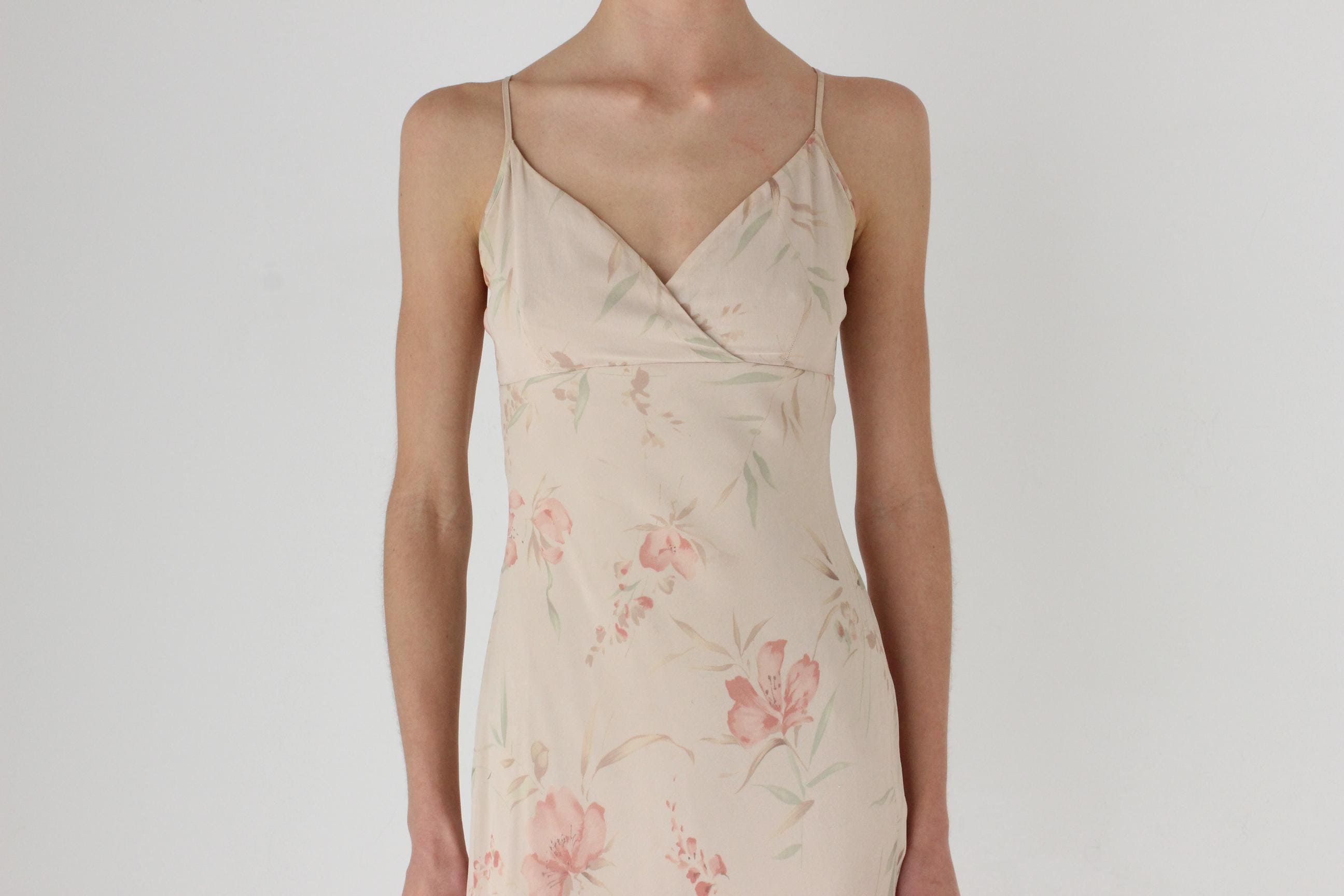 Y2K Floral Crepe Asymmetric Bias Cut Slip