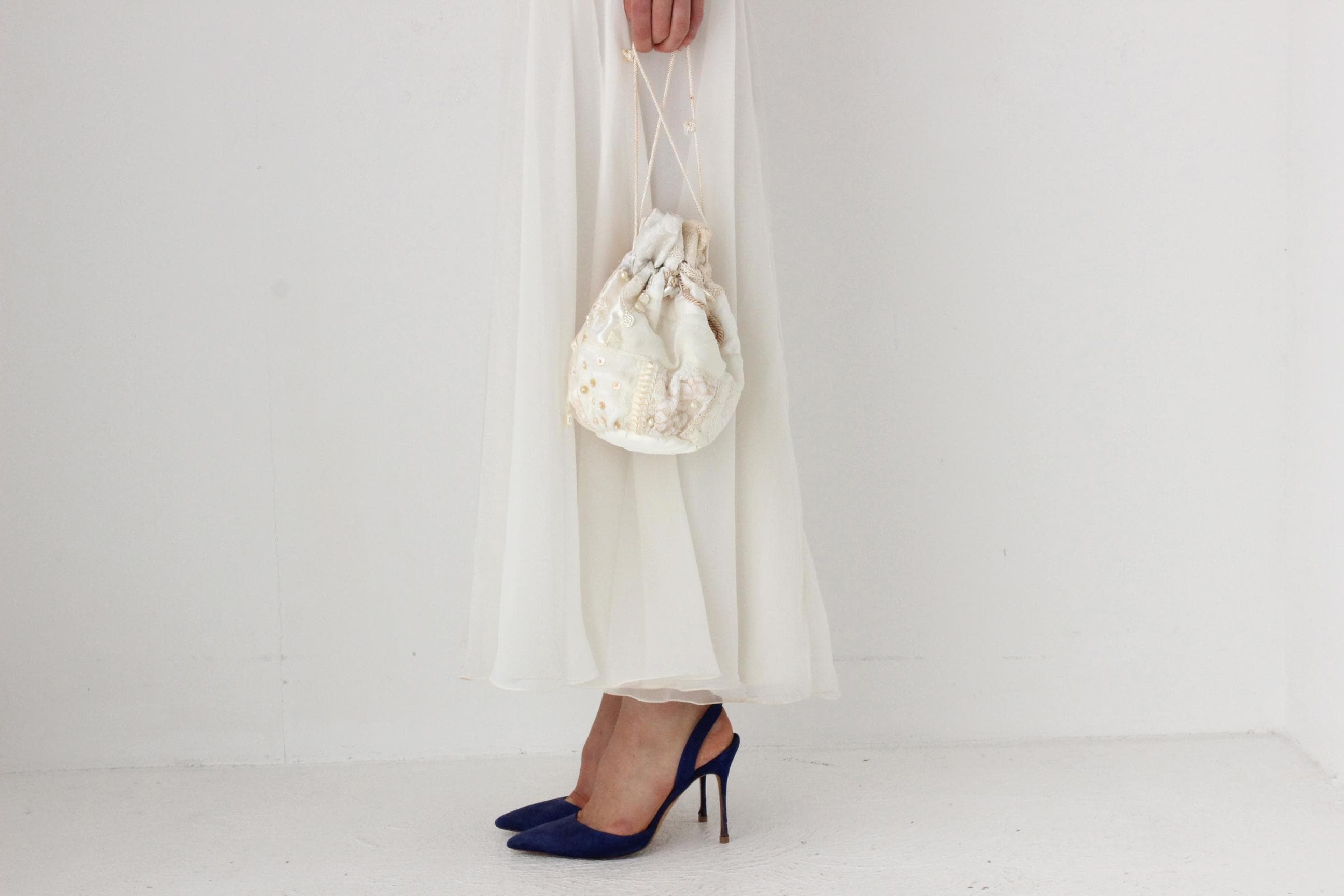 90s Lace & Button Patchwork Drawstring Bag
