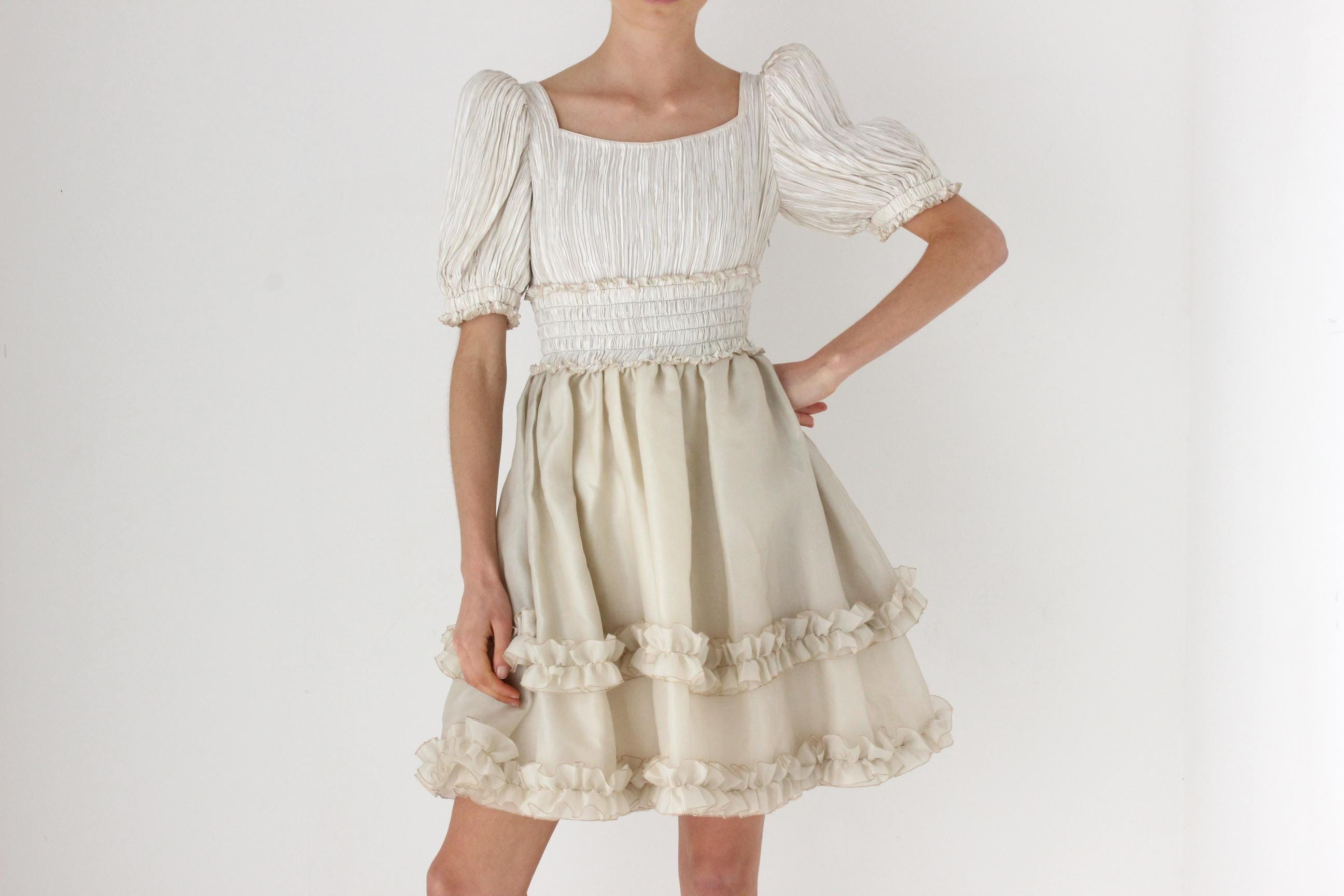 80s Mary McFadden Couture Fortuny Pleated Organza Mini
