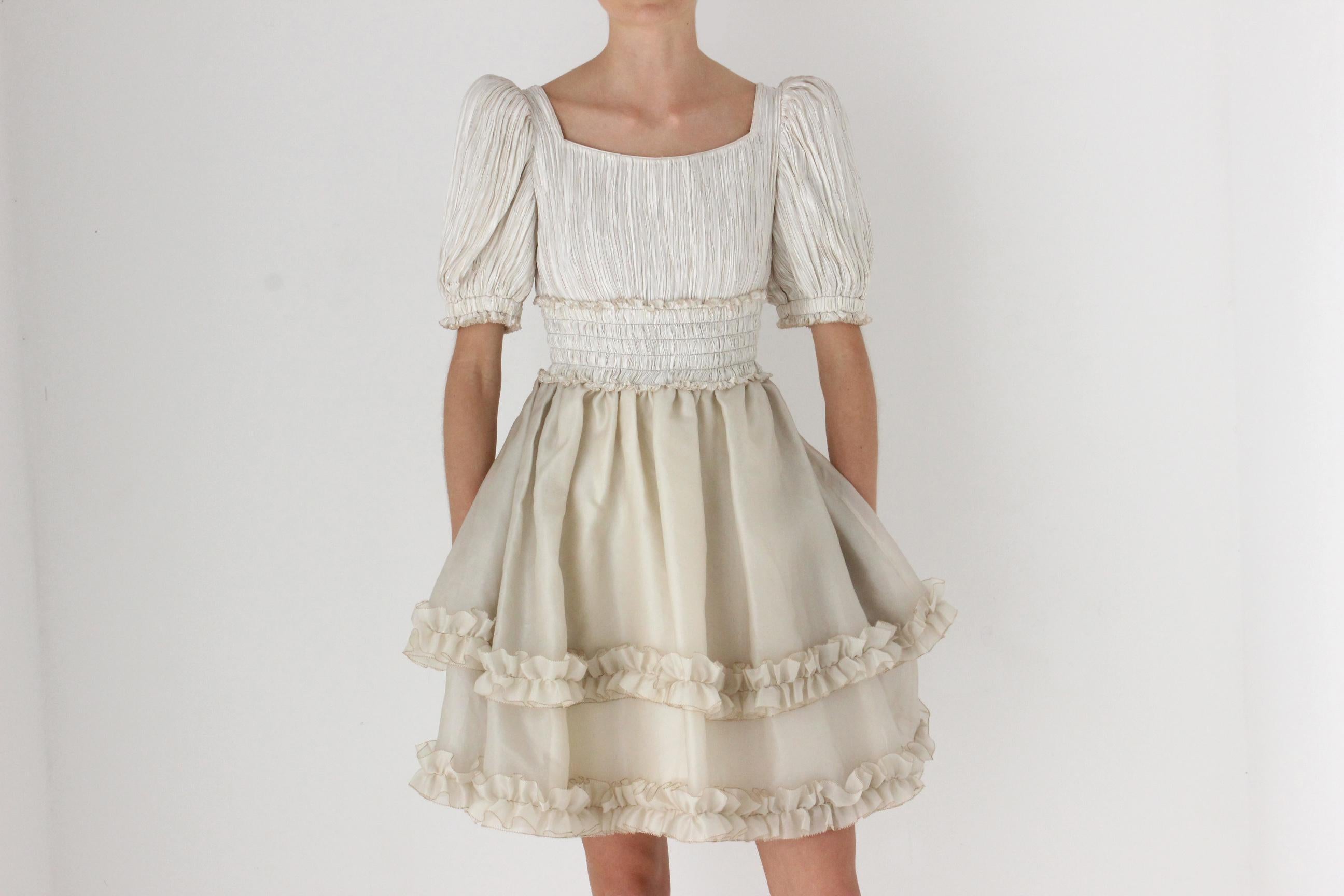 80s Mary McFadden Couture Fortuny Pleated Organza Mini