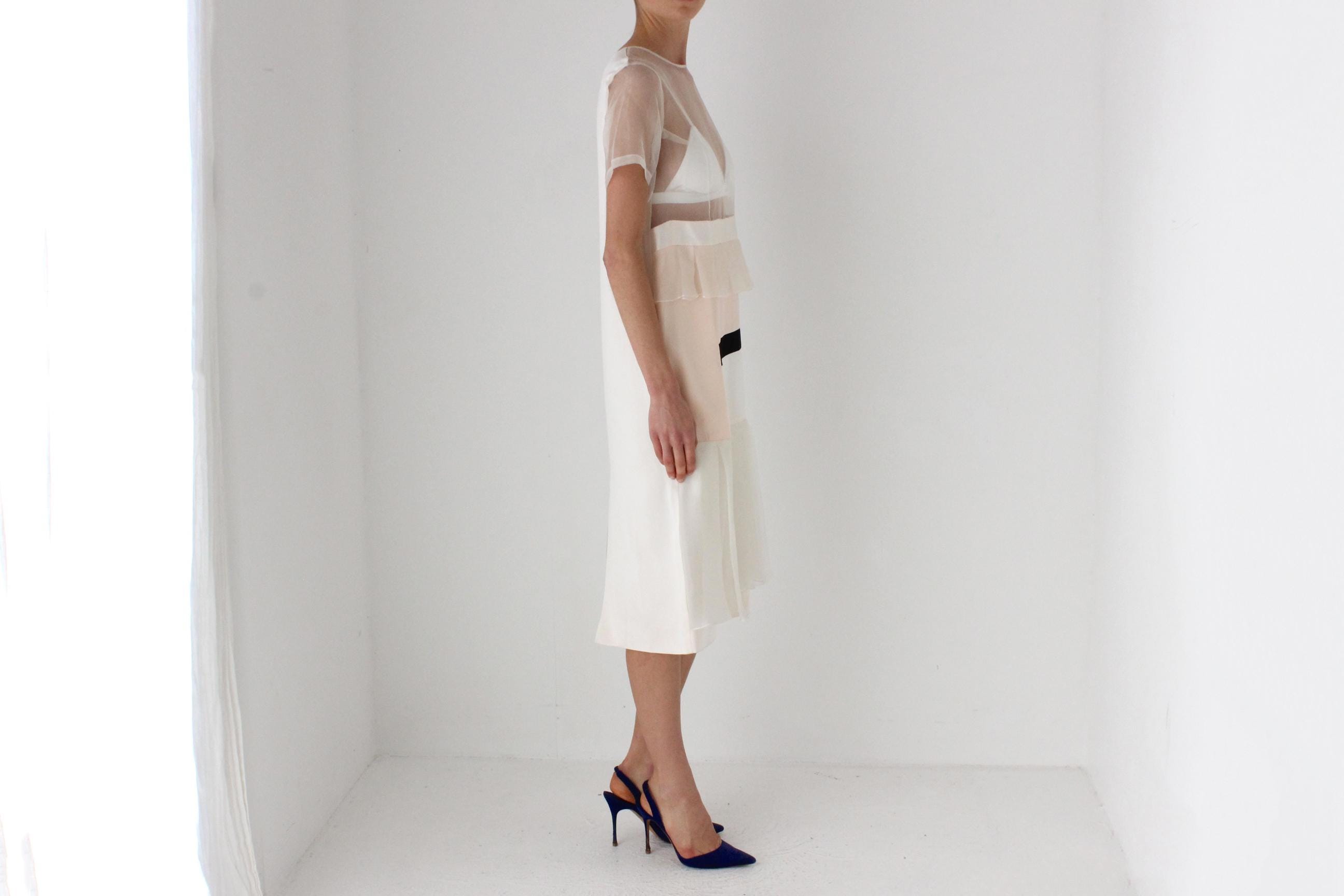 2014 Karla Spetic Silk & Mesh Abstract Dress