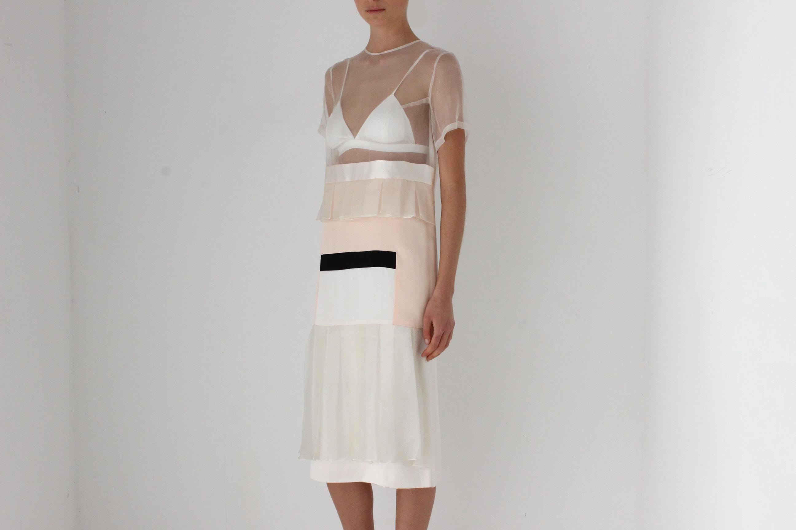 2014 Karla Spetic Silk & Mesh Abstract Dress