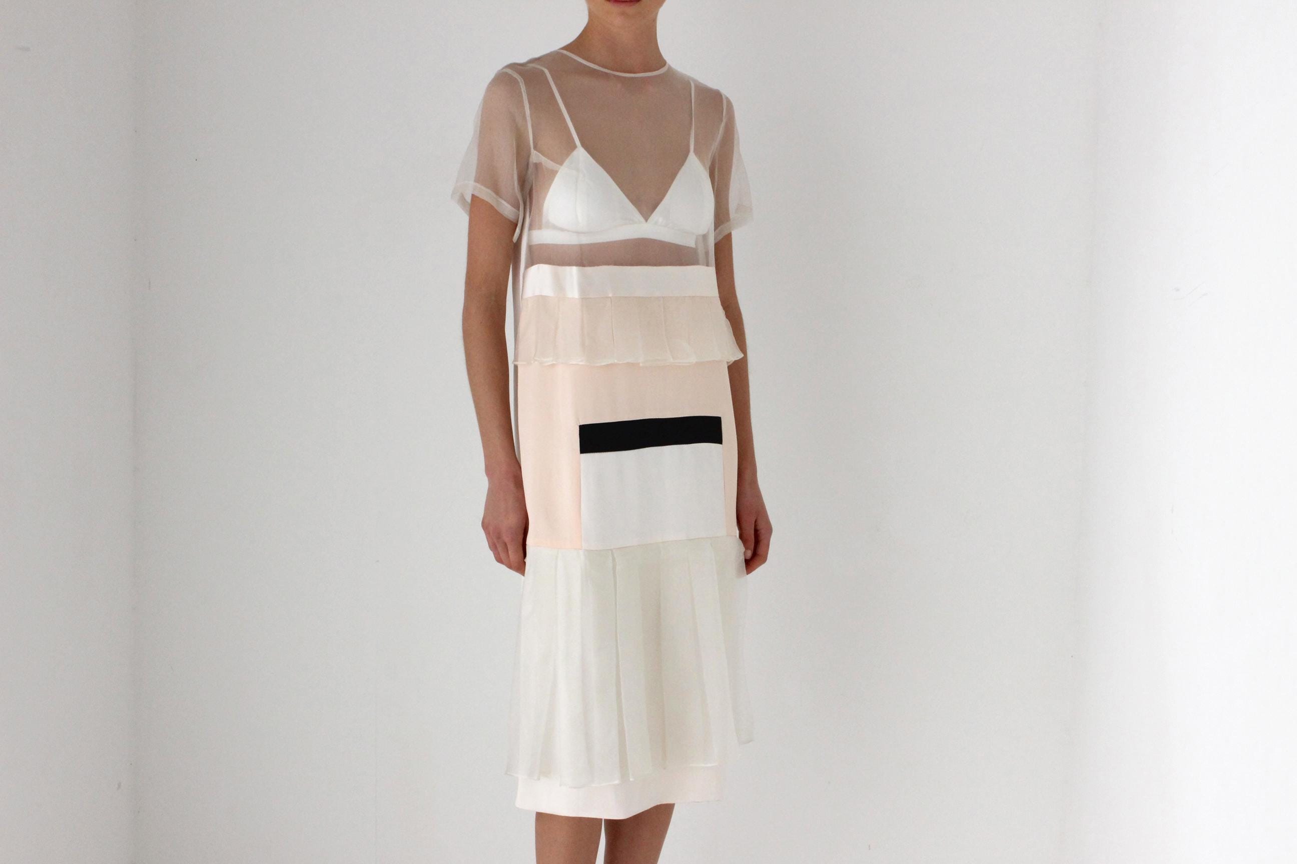 2014 Karla Spetic Silk & Mesh Abstract Dress