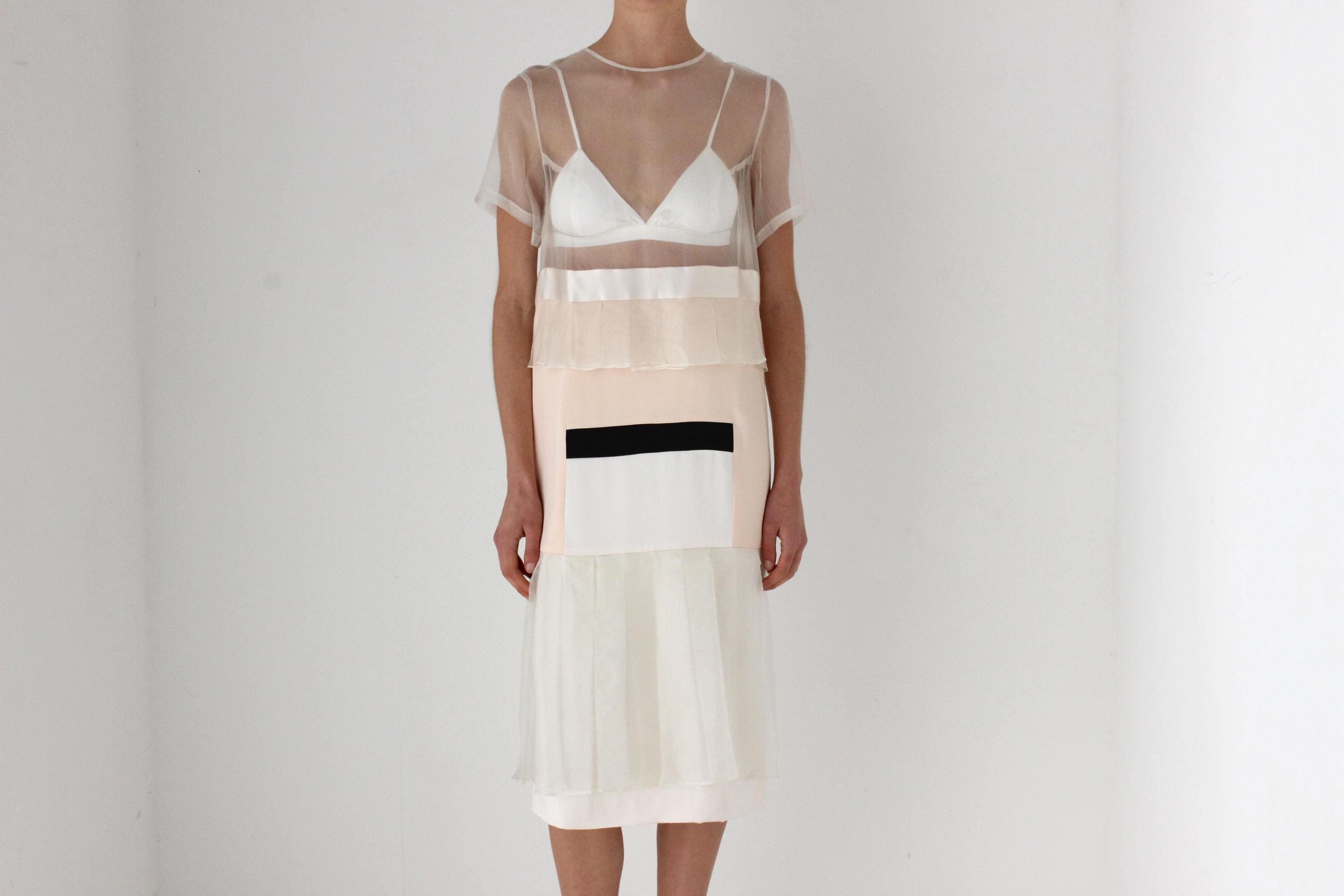 2014 Karla Spetic Silk & Mesh Abstract Dress