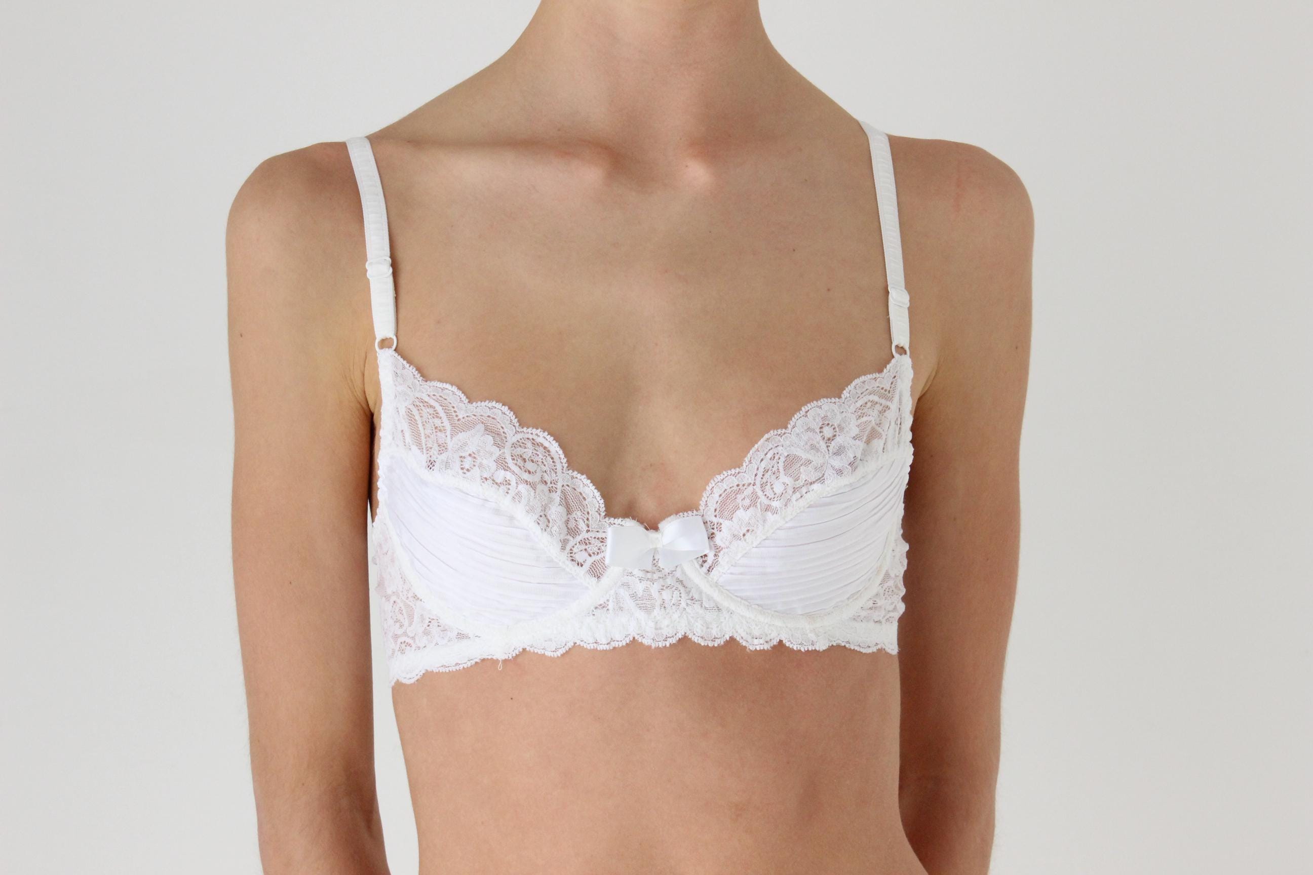 Vintage 80s Ivory Lace & Bow Bra Bridal Lingerie