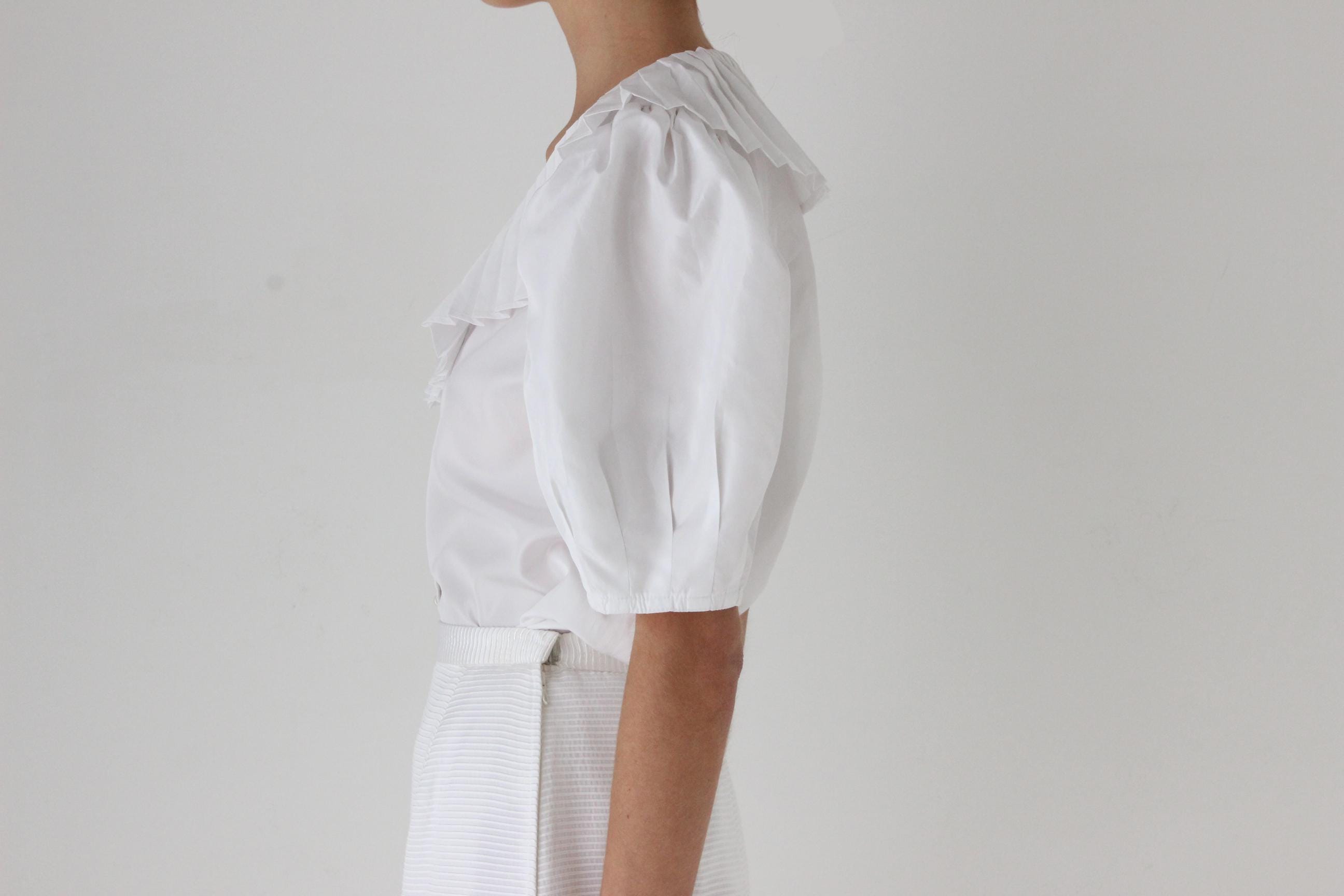 80s Pleated Taffeta Harlequin Puff Blouse