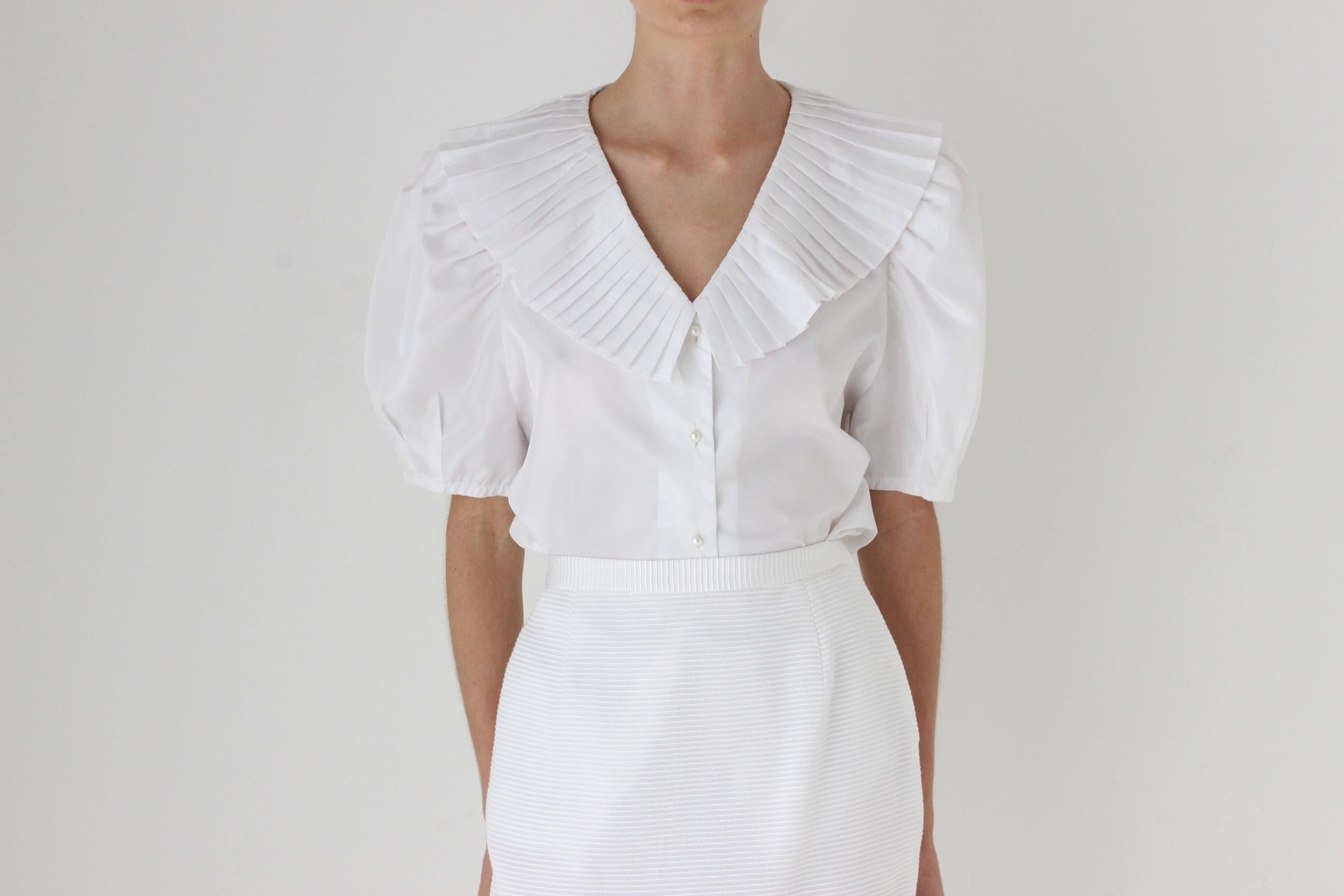 80s Pleated Taffeta Harlequin Puff Blouse