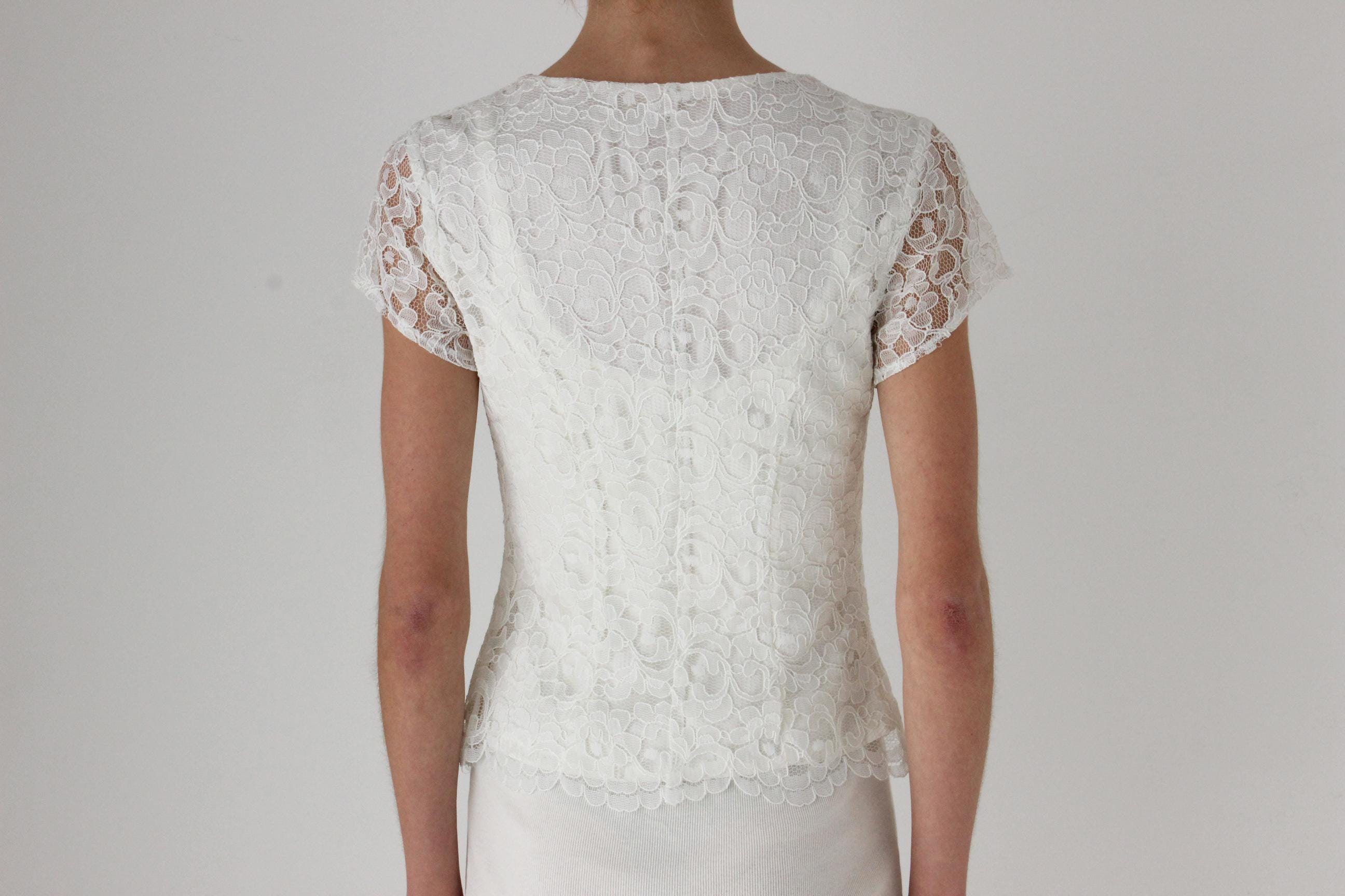 90s Ivory Lace Button Front Top