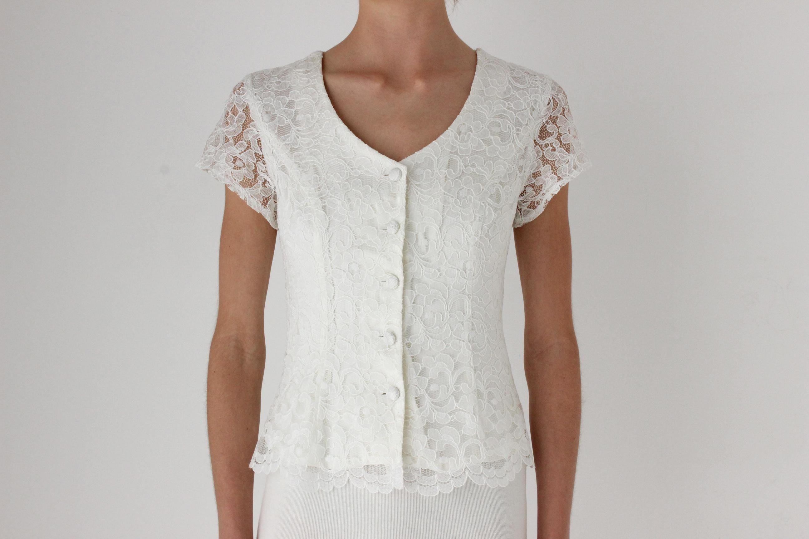 90s Ivory Lace Button Front Top