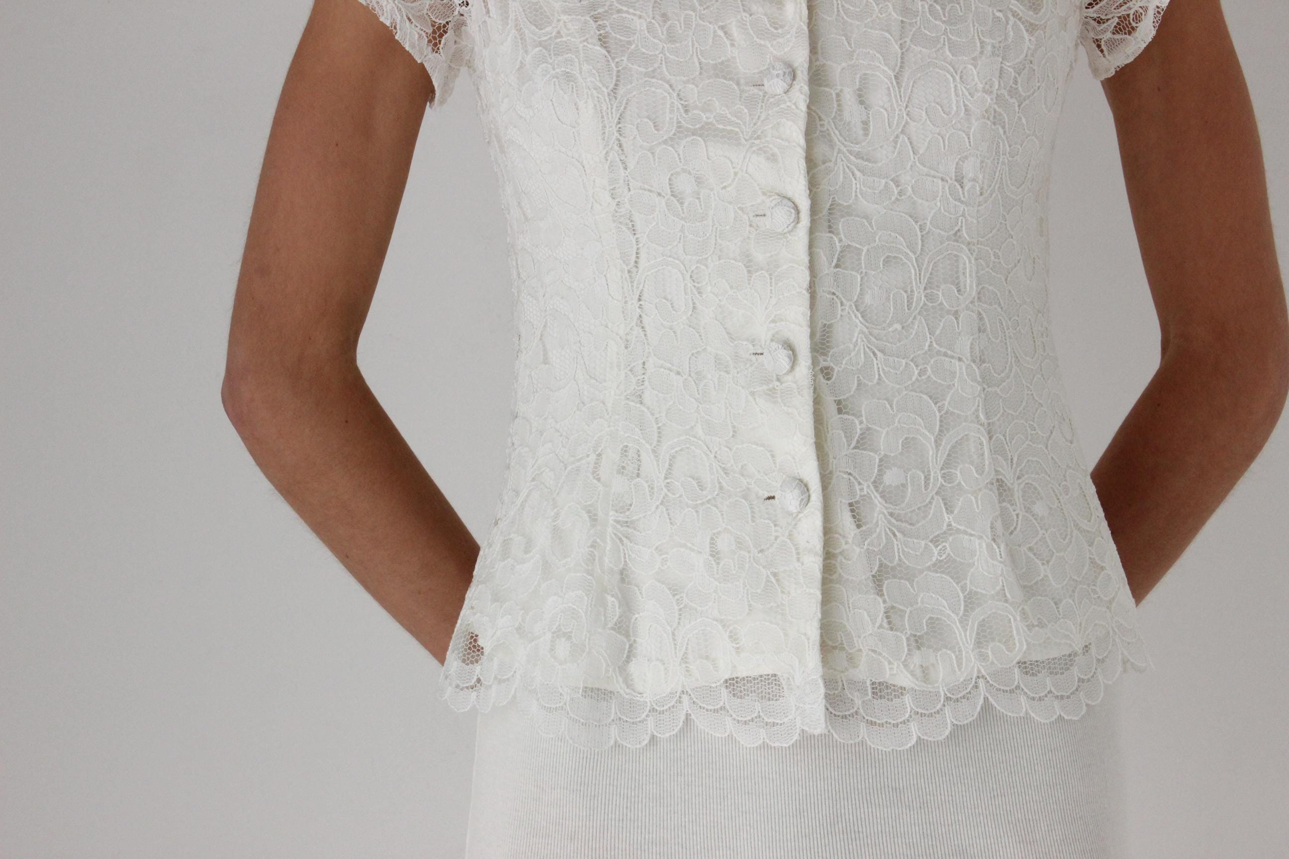 90s Ivory Lace Button Front Top