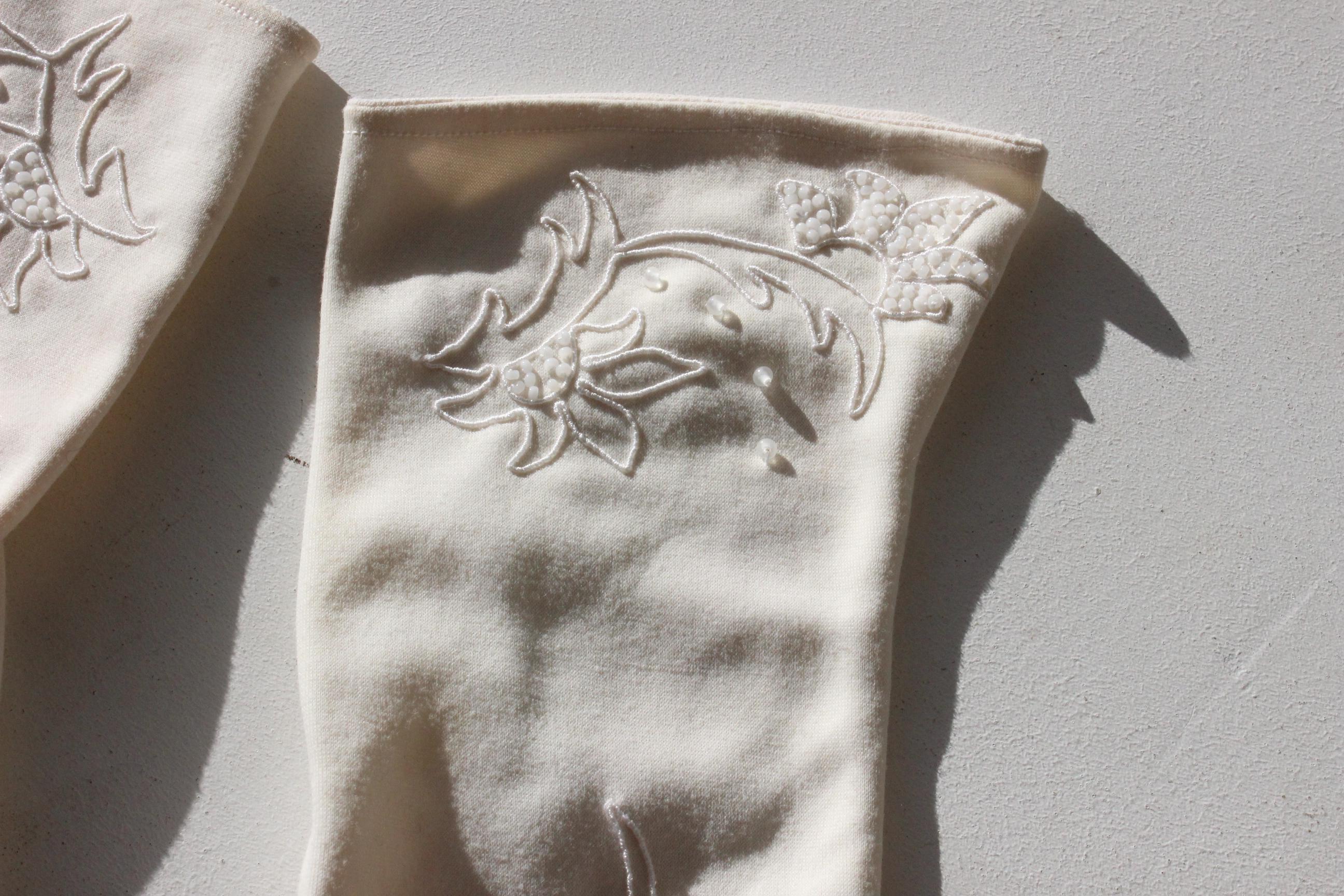 80s Glass Bead Stretch Nylon Bridal Gloves