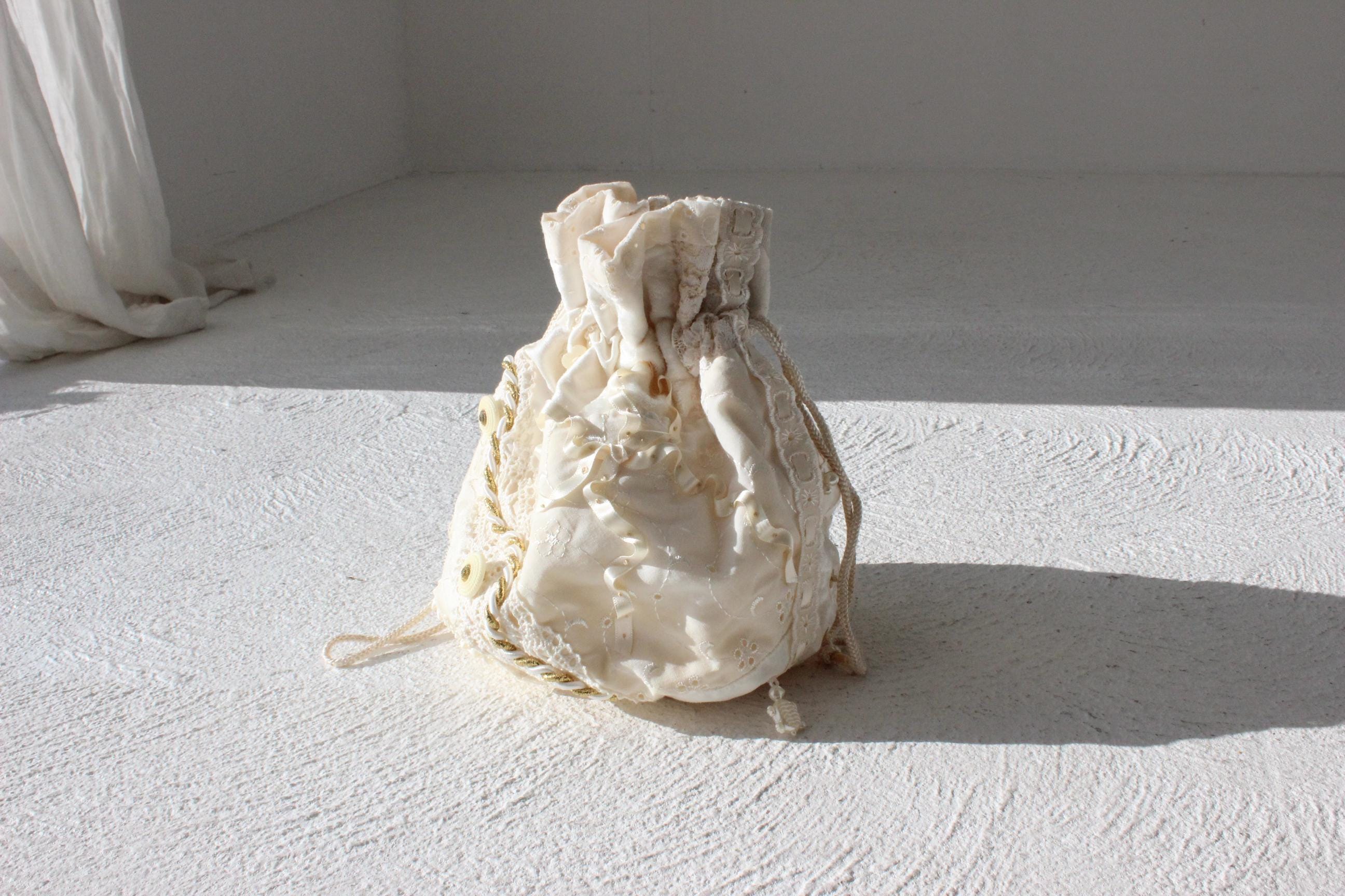 90s Lace & Button Patchwork Drawstring Bag