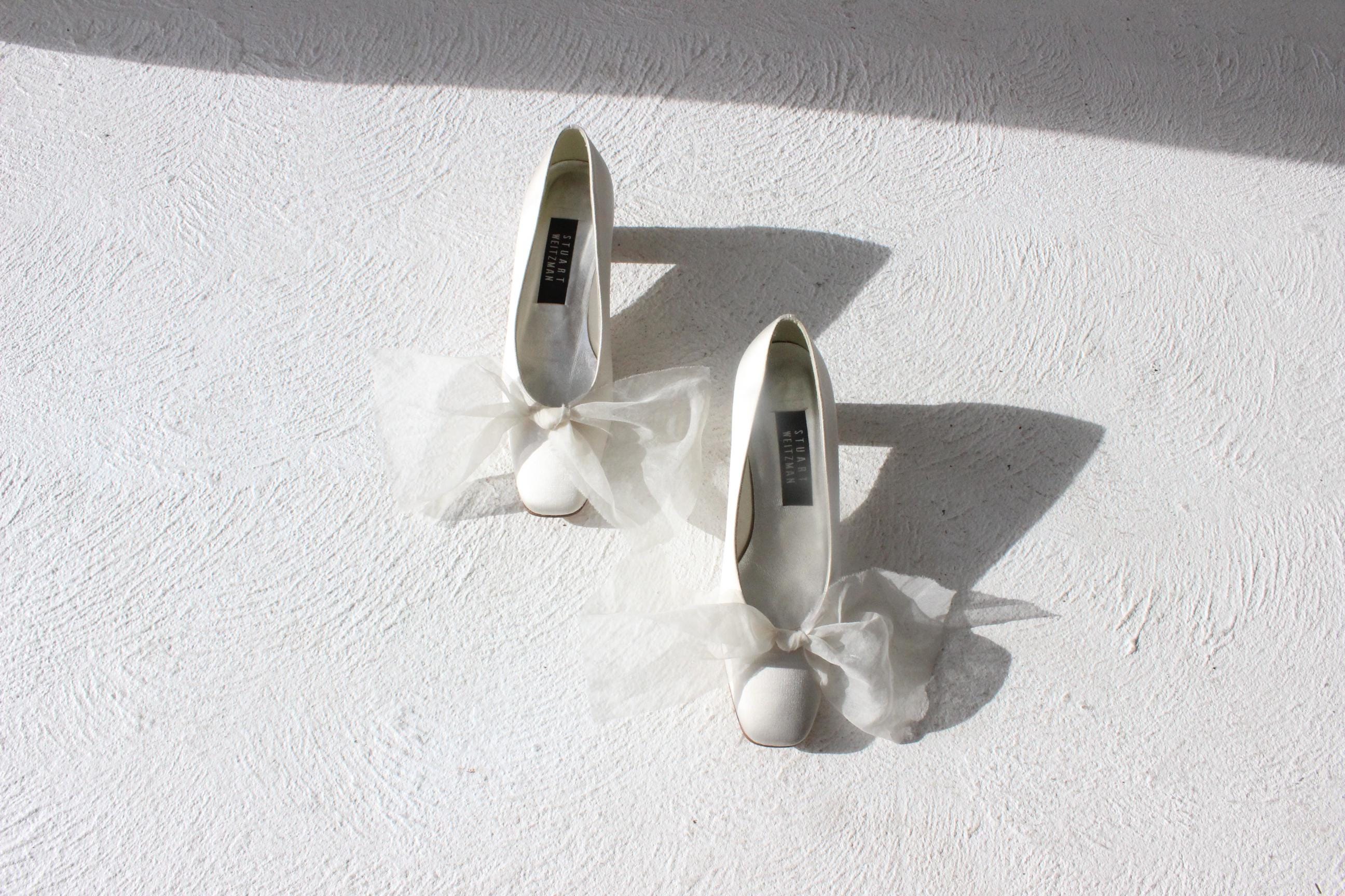 90s Stuart Weitzman Satin Heels w/ Organza Bows - Euro 37.5