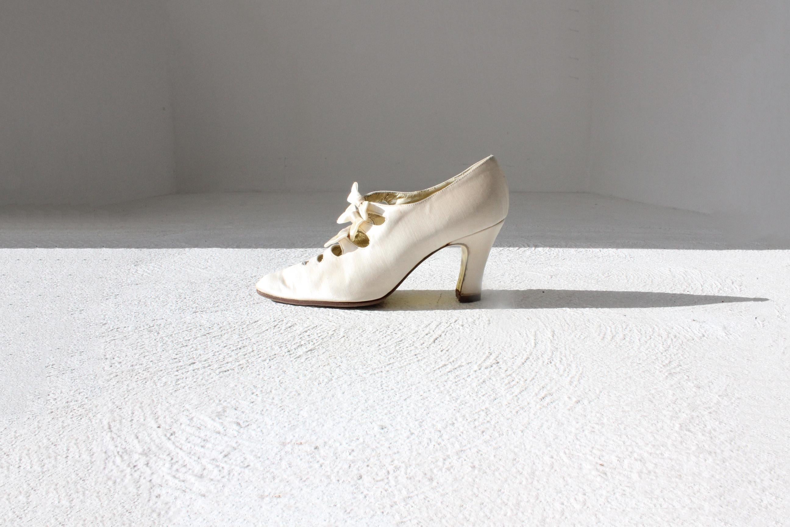 60s Philippe Model Paris Edwardian Silk Courtier Bridal Heels ~ Euro 36
