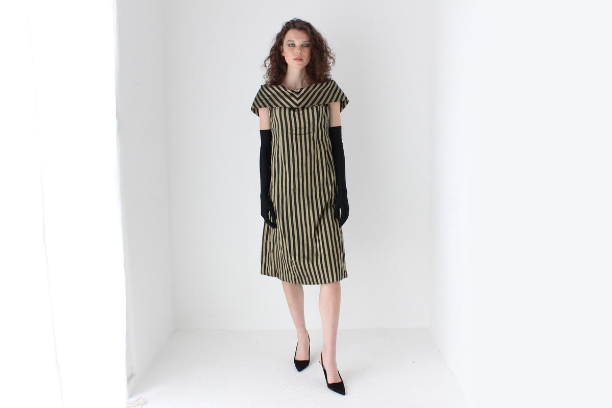 Unusual 80s Handmade Silk Striped Opera Dress