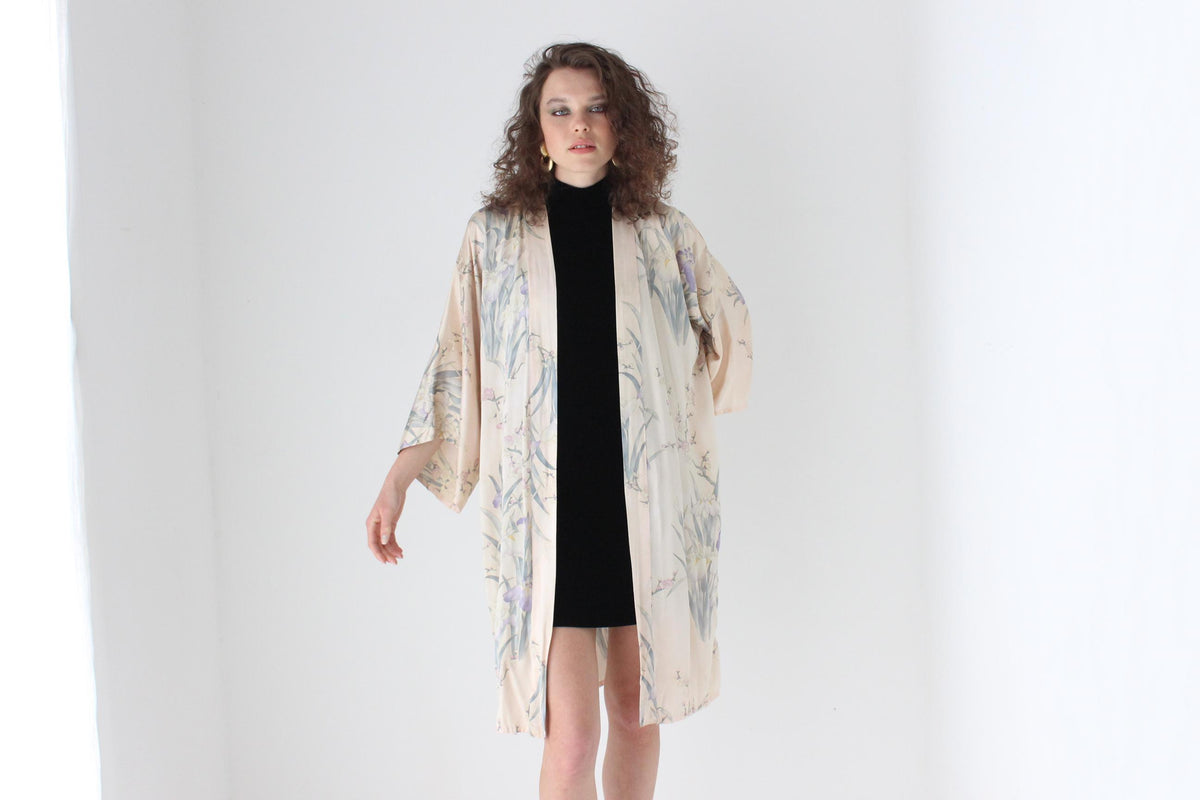 90s Pure Silk Pastel Blossom Kimono Robe