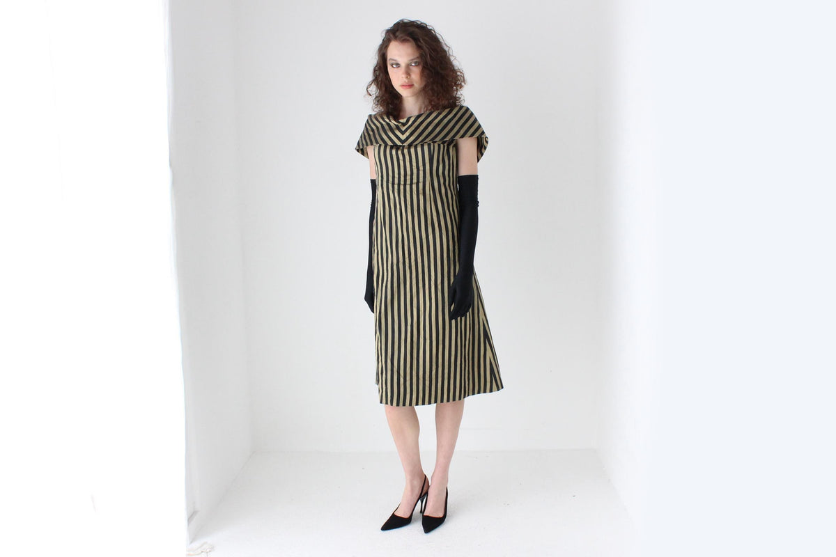 Unusual 80s Handmade Silk Striped Opera Dress