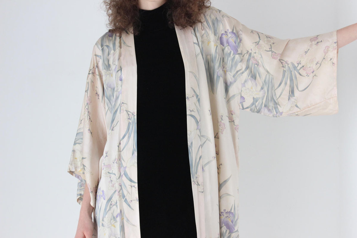90s Pure Silk Pastel Blossom Kimono Robe