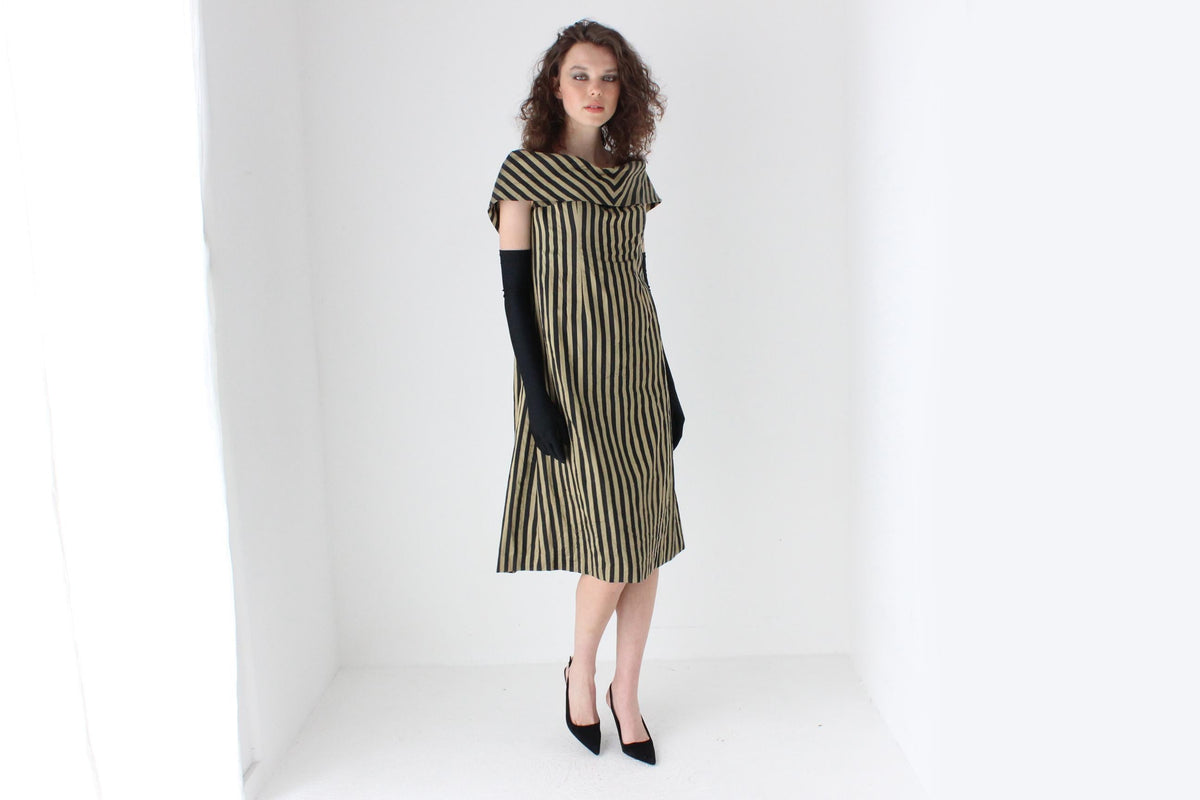 Unusual 80s Handmade Silk Striped Opera Dress