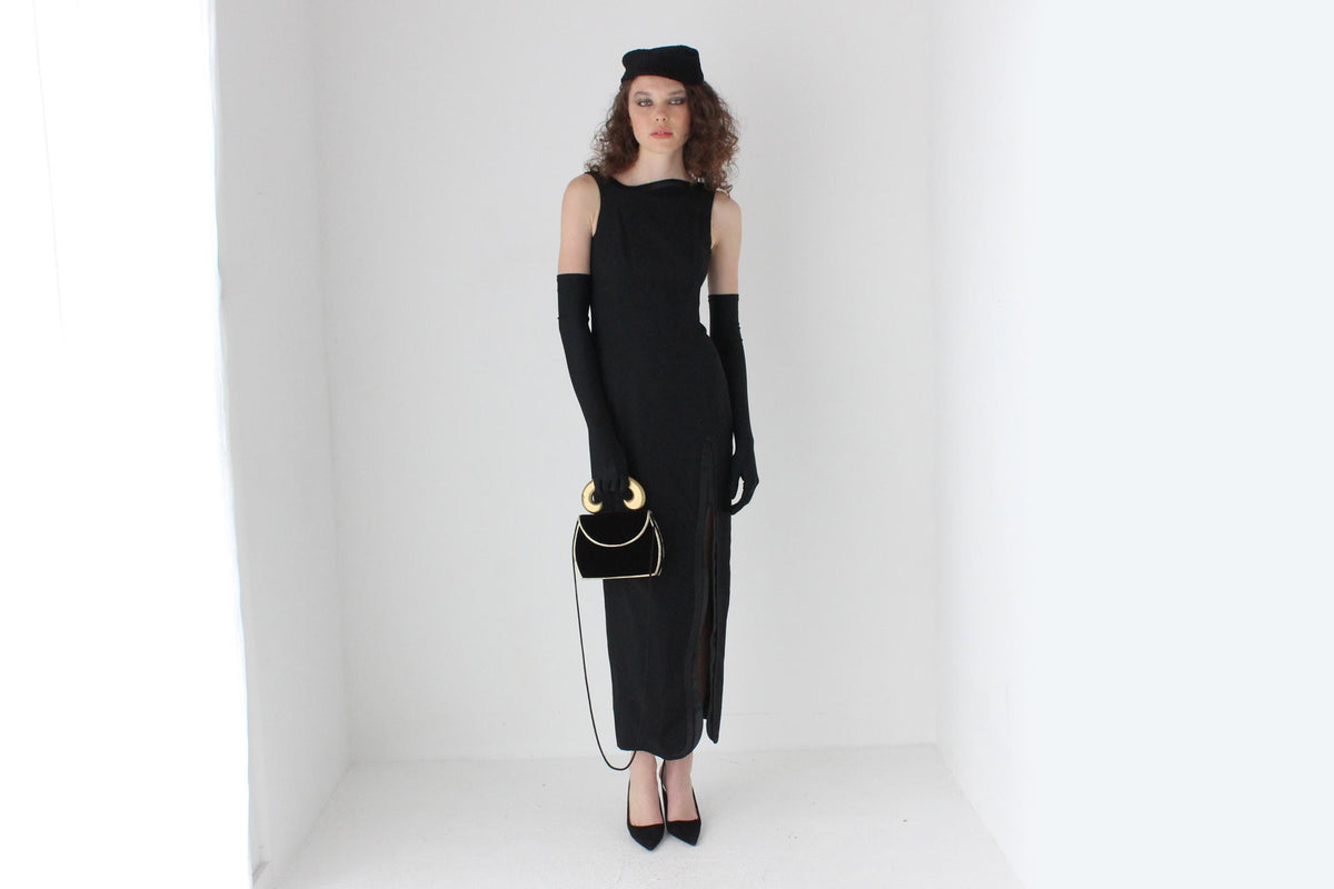 80s Opulent Velvet Bag w/ Gold Handle