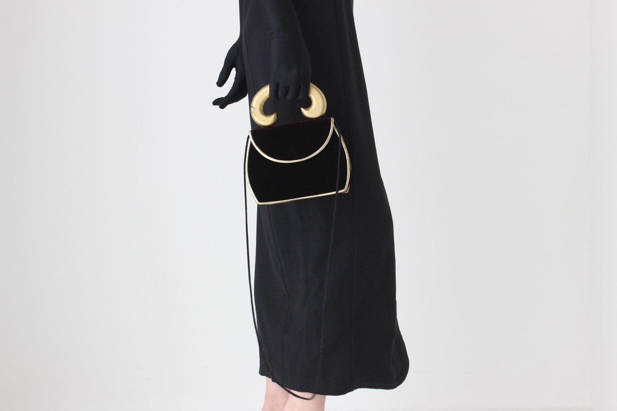 80s Opulent Velvet Bag w/ Gold Handle